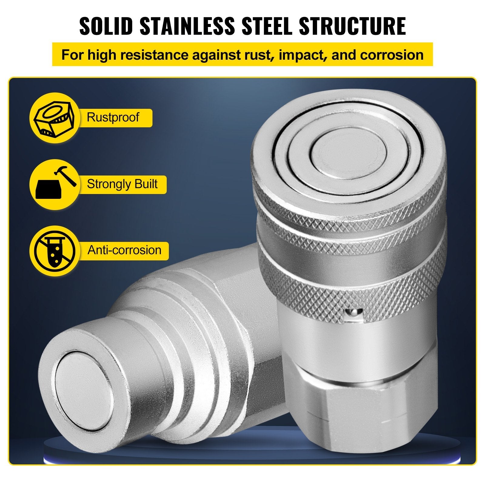 VEVOR Skid Steer Hydraulic Quick Connect 1/2" Body Hydraulic Coupler 1/2" NPT Hydraulic Coupling Quick Connect 2 Pairs Hydraulic Quick Coupler 27.6 MPa (ISO 16028) (12 Pairs) 