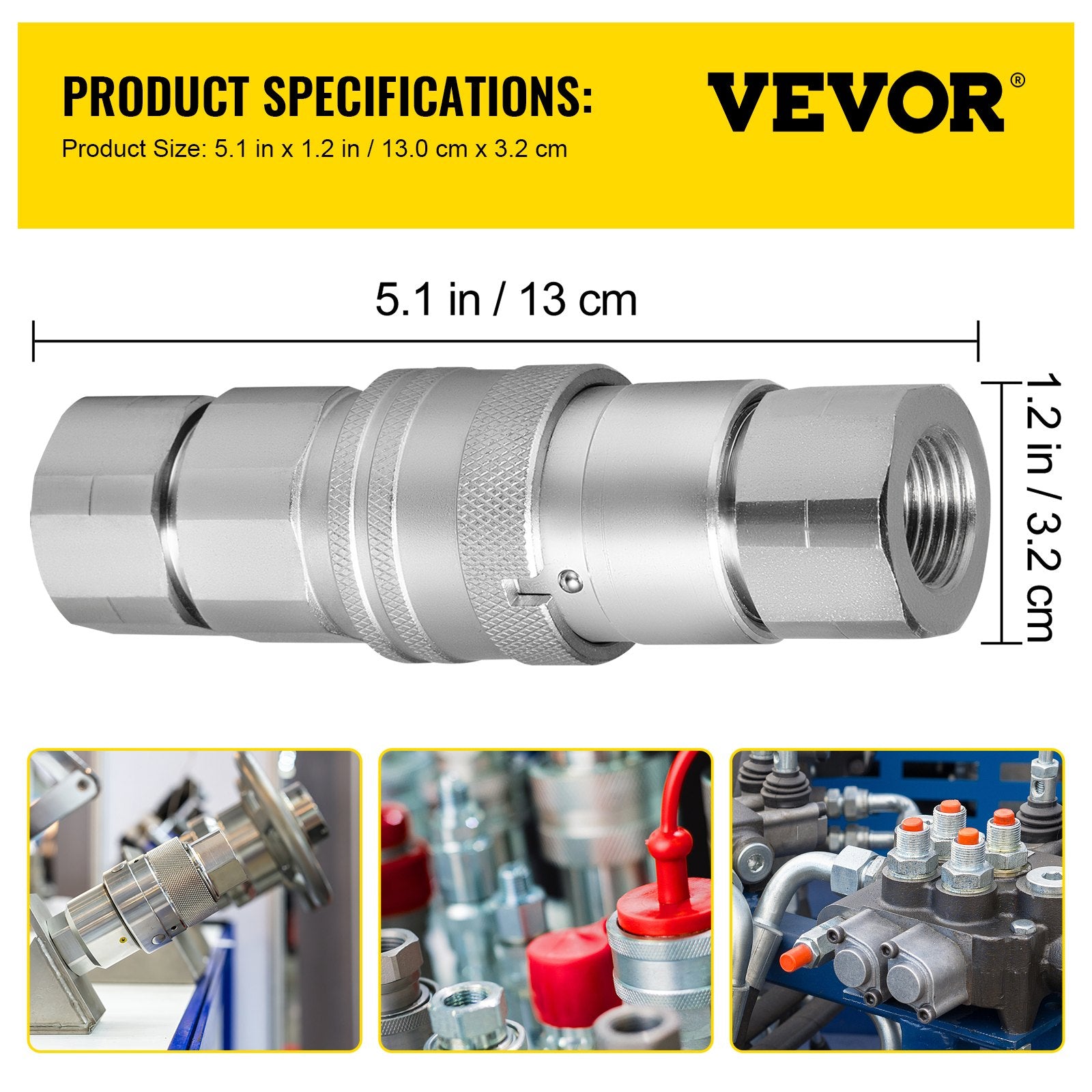 VEVOR Skid Steer Hydraulic Quick Connect 1/2" Body Hydraulic Coupler 1/2" NPT Hydraulic Coupling Quick Connect 2 Pairs Hydraulic Quick Coupler 27.6 MPa (ISO 16028) (12 Pairs) 