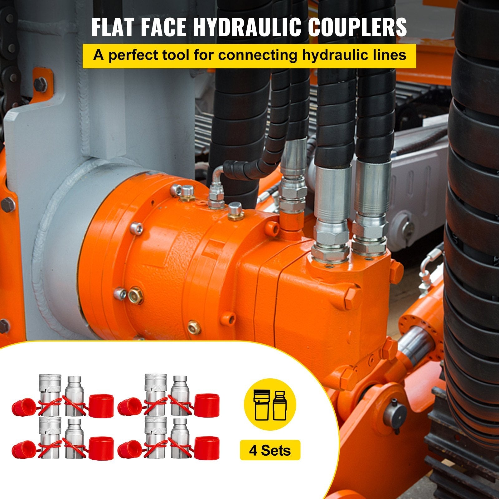 VEVOR Hydraulic Coupler 1/2 Body with 1/2" NPT Thread 27.6 MPa Hydraulic Quick Connect 4 Pairs Hydraulic Coupling Quick Connect 45.5 L/min Hydraulic Quick Coupler 