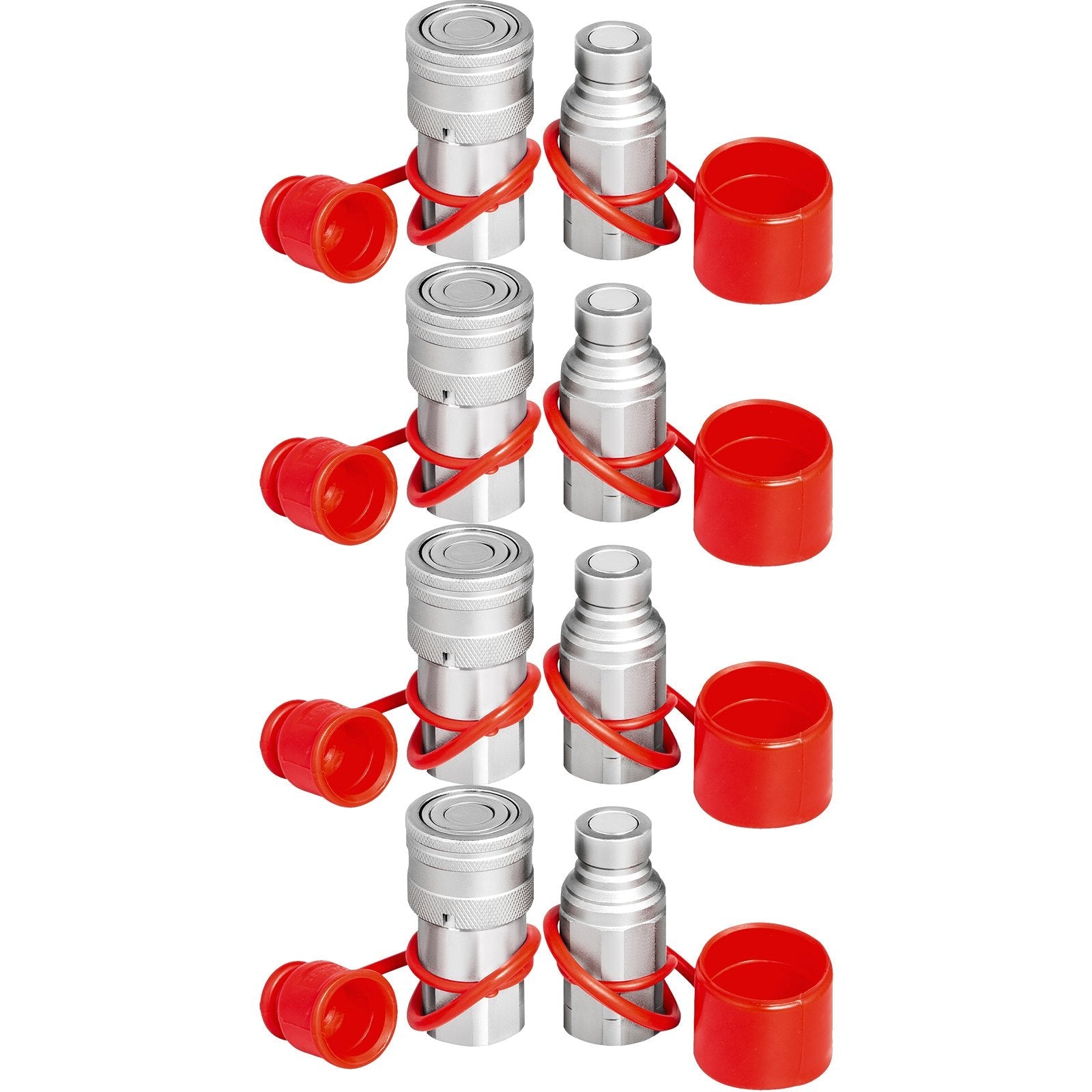 VEVOR Hydraulic Coupler 1/2 Body with 1/2" NPT Thread 27.6 MPa Hydraulic Quick Connect 4 Pairs Hydraulic Coupling Quick Connect 45.5 L/min Hydraulic Quick Coupler 