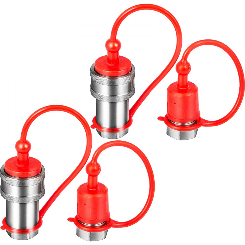 VEVOR Spherical Face Hydraulic Couplers 3/8" Body 3/8" NPT Thread, Skid Steer Quick Connect Couplings, 4061 PSI Hydraulic Fittings, 2 Sets Hydraulic Couplers with Dust Caps for Bobcat Case (ISO) 