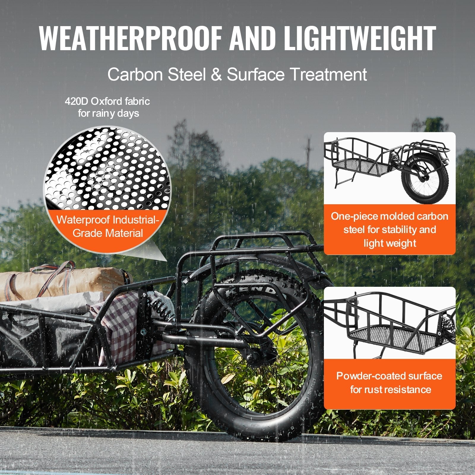 VEVOR Bike Cargo Trailer, 70 lbs Load Capacity, Heavy-Duty Bicycle Wagon Cart, Compact Storage & Quick Release Structure with Universal Hitch, 20" Wheels, Fits Most Bike Wheels, Carbon Steel Frame 