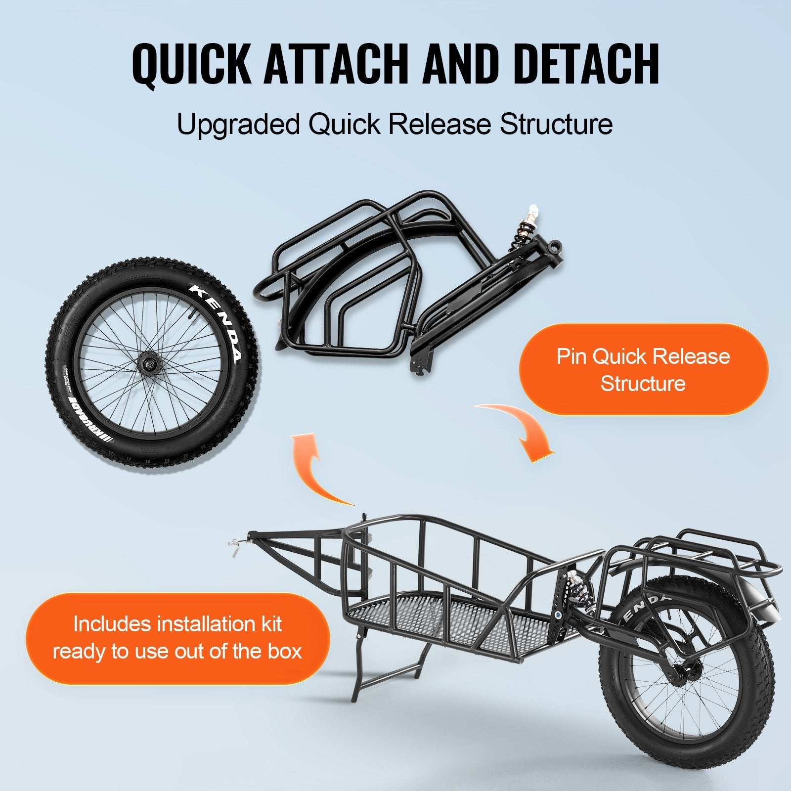 VEVOR Bike Cargo Trailer, 70 lbs Load Capacity, Heavy-Duty Bicycle Wagon Cart, Compact Storage & Quick Release Structure with Universal Hitch, 20" Wheels, Fits Most Bike Wheels, Carbon Steel Frame 