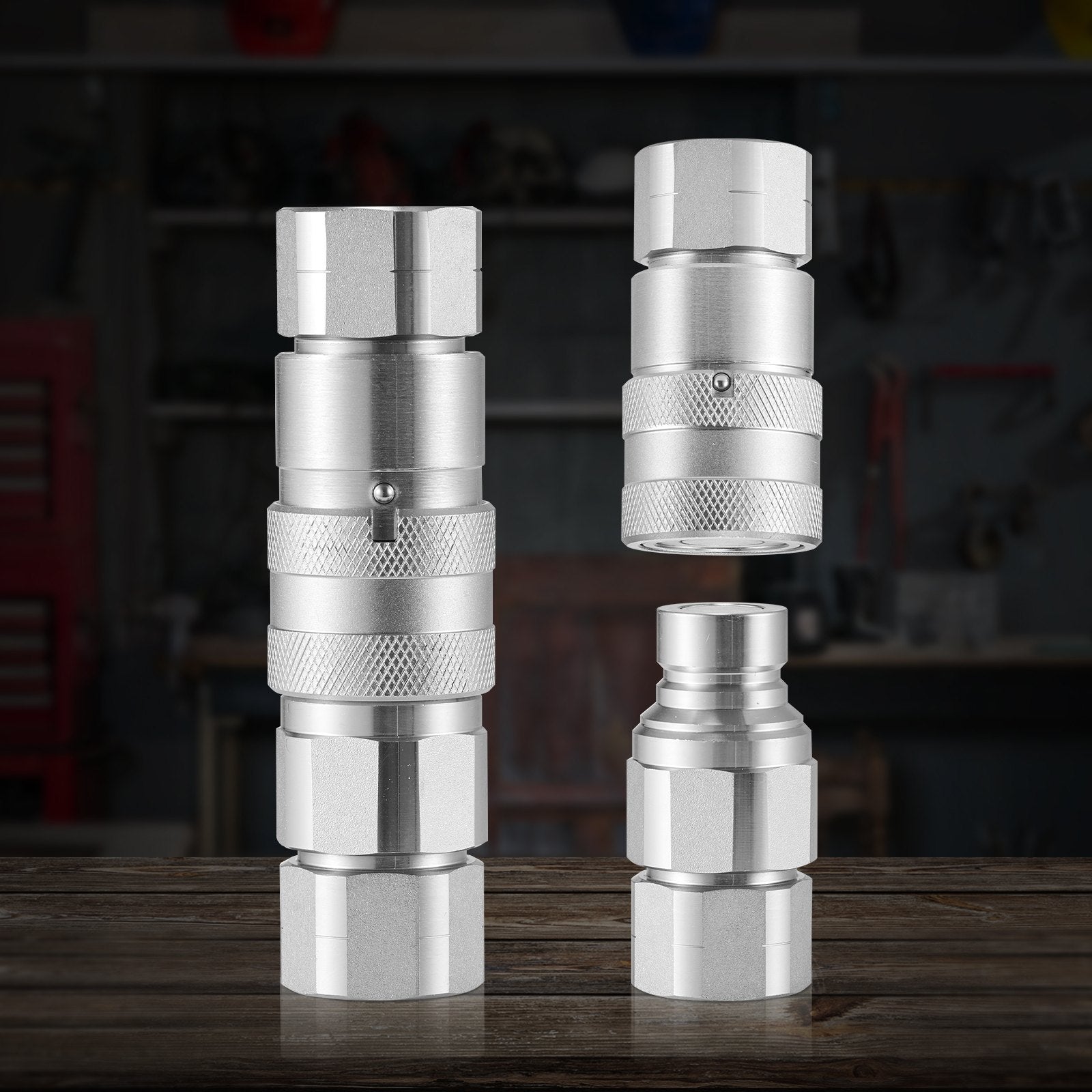 VEVOR 1/2" Flat Face Hydraulic Couplers, 3/4 SAE Skid Steer Hydraulic Quick Connect Couplers with 2 Dust Caps (ISO16028) 