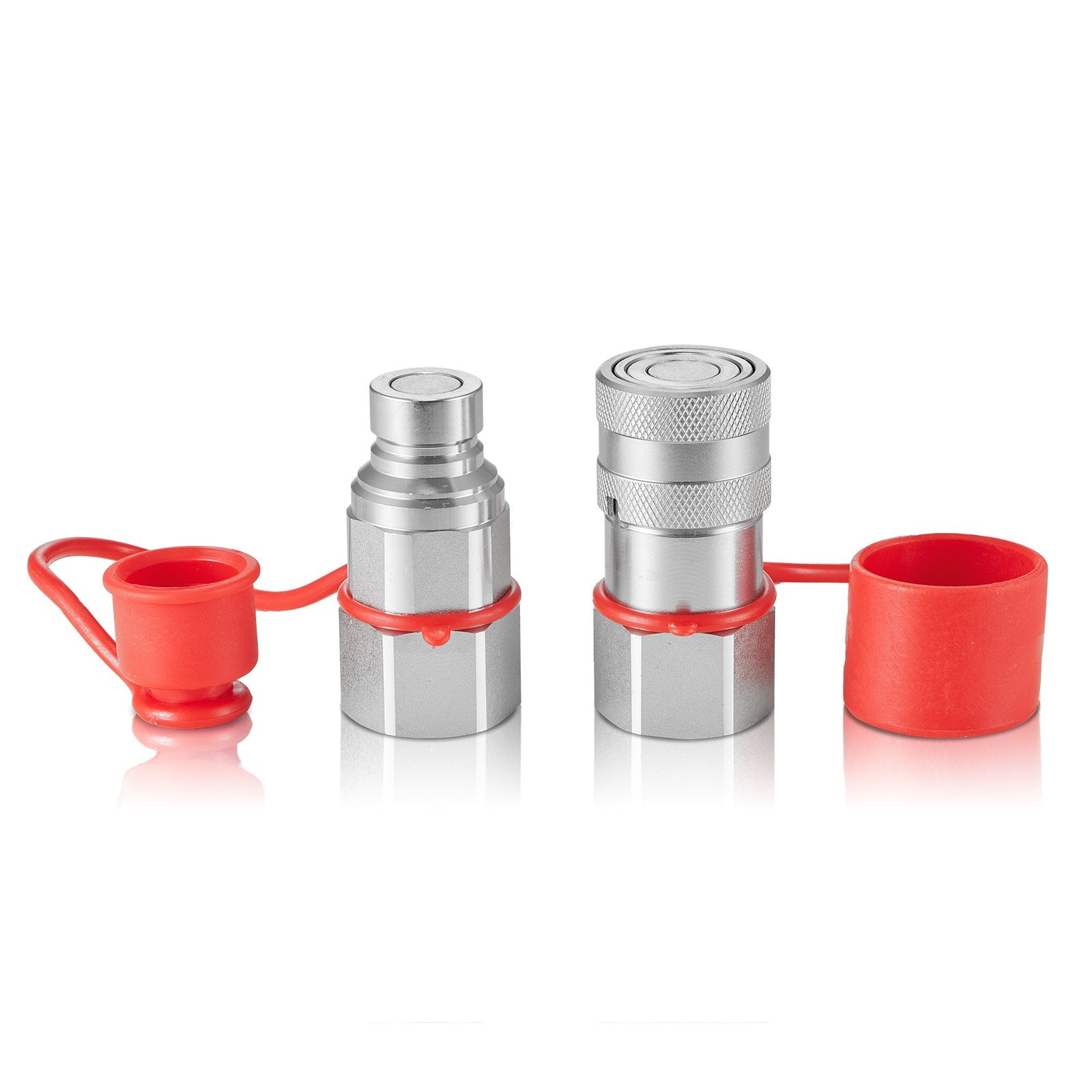 VEVOR 1/2" Flat Face Hydraulic Couplers, 3/4 SAE Skid Steer Hydraulic Quick Connect Couplers with 2 Dust Caps (ISO16028) 