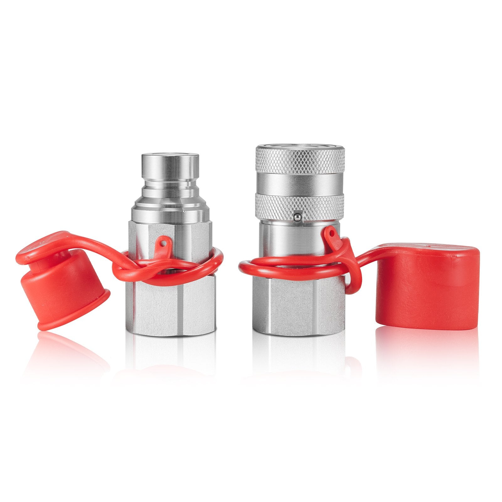 VEVOR 1/2" Flat Face Hydraulic Couplers, 3/4 SAE Skid Steer Hydraulic Quick Connect Couplers with 2 Dust Caps (ISO16028) 