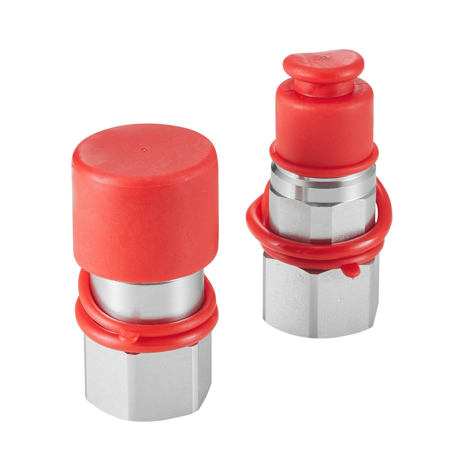 VEVOR 1/2" Flat Face Hydraulic Couplers, 3/4 SAE Skid Steer Hydraulic Quick Connect Couplers with 2 Dust Caps (ISO16028) 