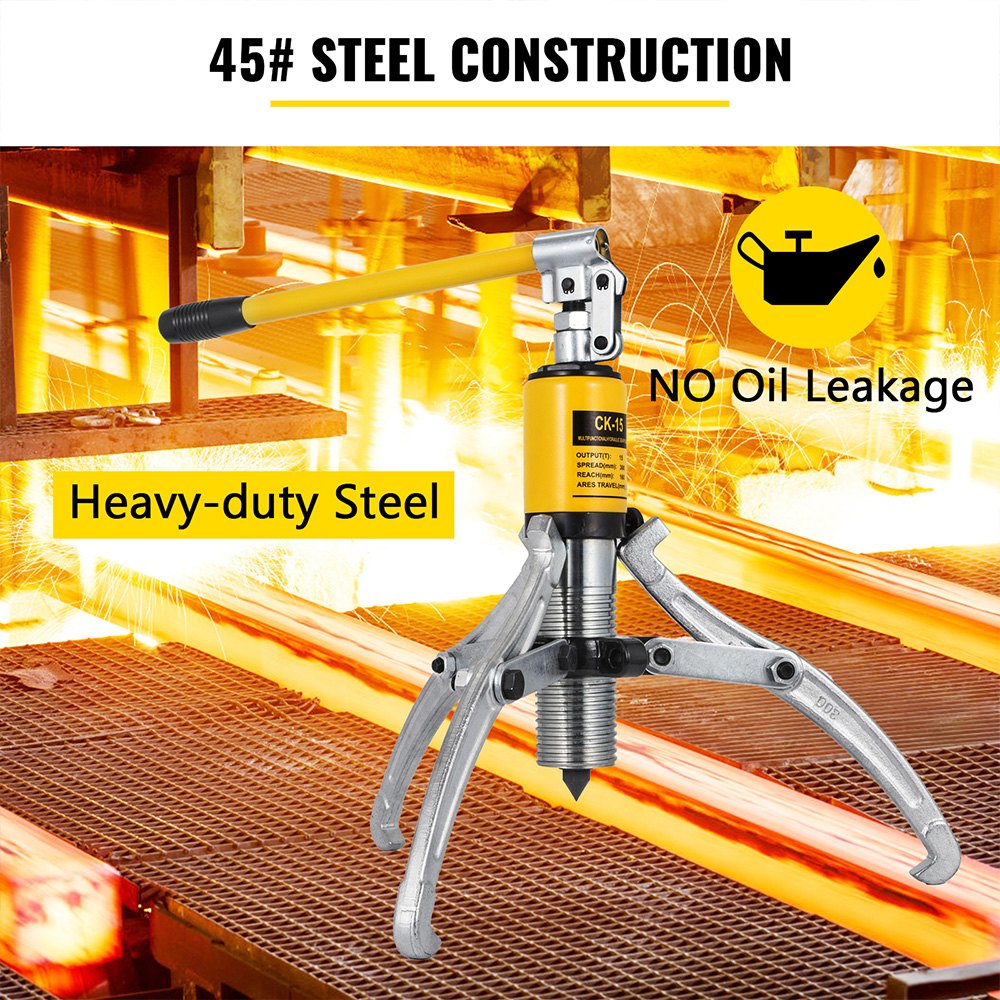 VEVOR 15 Ton Hydraulic Gear Puller Adjustable 3 Jaws Wheel Bearing Pulling Separator 3 in 1 Pump Oil Tube Drawing Machine Wheel Bearing Hub Removal Tool w/Case 