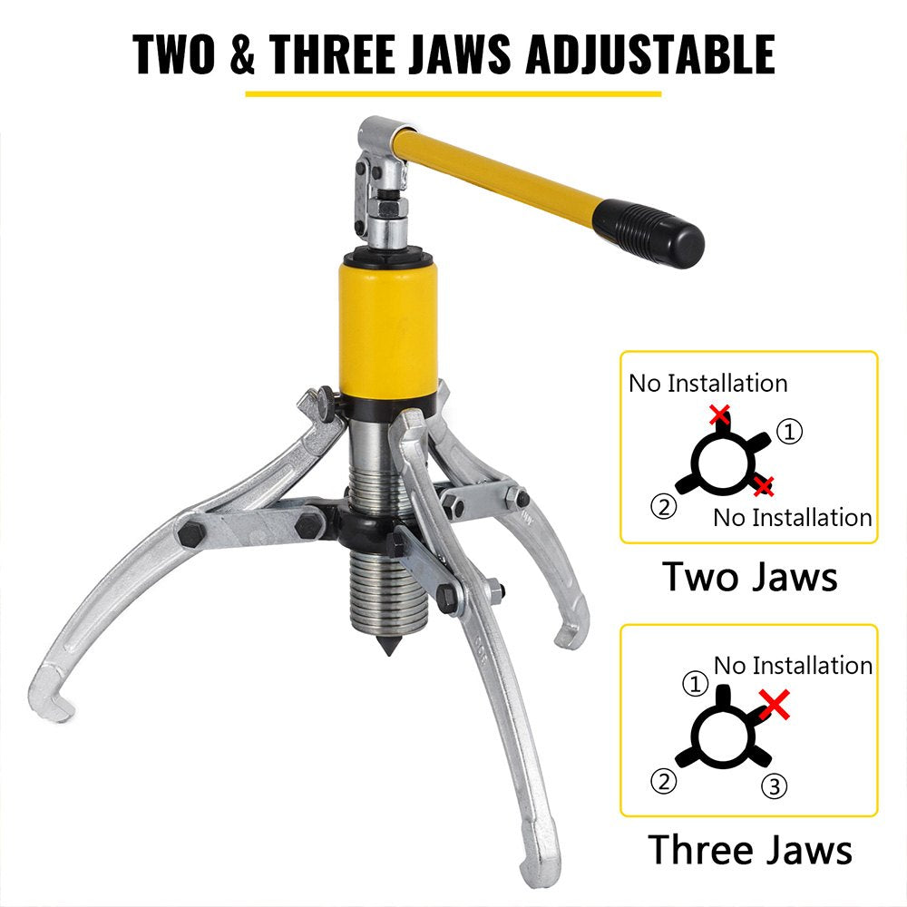 VEVOR 15 Ton Hydraulic Gear Puller Adjustable 3 Jaws Wheel Bearing Pulling Separator 3 in 1 Pump Oil Tube Drawing Machine Wheel Bearing Hub Removal Tool w/Case 