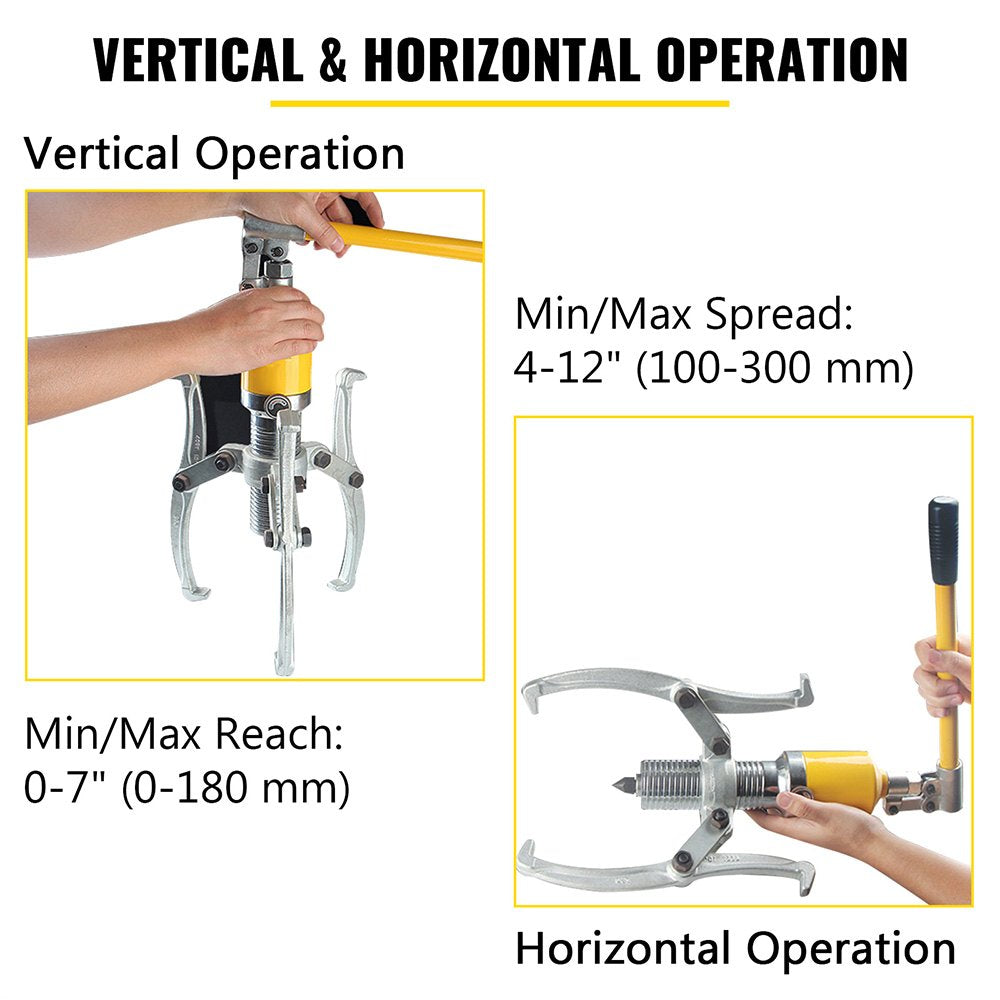 VEVOR 15 Ton Hydraulic Gear Puller Adjustable 3 Jaws Wheel Bearing Pulling Separator 3 in 1 Pump Oil Tube Drawing Machine Wheel Bearing Hub Removal Tool w/Case 
