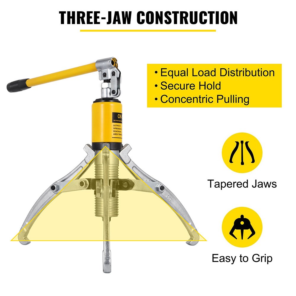 VEVOR 15 Ton Hydraulic Gear Puller Adjustable 3 Jaws Wheel Bearing Pulling Separator 3 in 1 Pump Oil Tube Drawing Machine Wheel Bearing Hub Removal Tool w/Case 