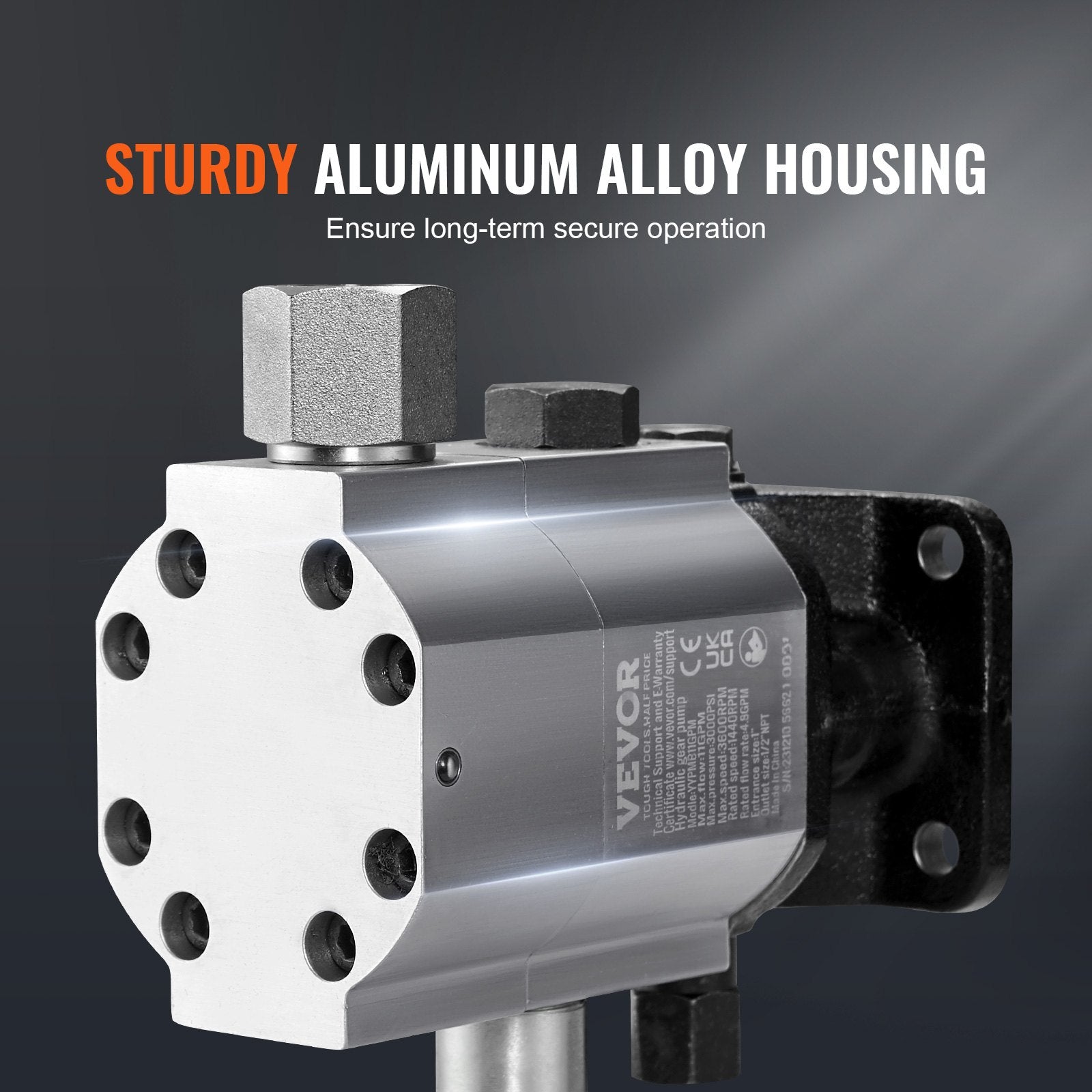 VEVOR Hydraulic Log Splitter Pump, 11GPM, 2 Stage 3000PSI Wood Log Splitter Pump, 1'' Inlet 1/2'' NPT Outlet 3600 RPM Aluminum Hydraulic Gear Pump, for Small Engine Mounting Log Splitters Snowplow 