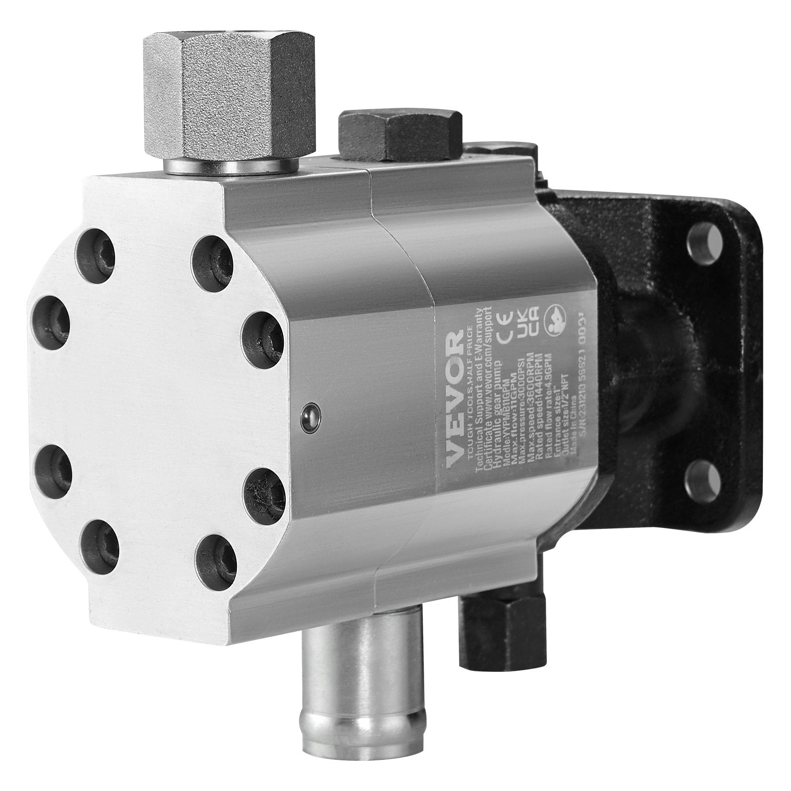 VEVOR Hydraulic Log Splitter Pump, 11GPM, 2 Stage 3000PSI Wood Log Splitter Pump, 1'' Inlet 1/2'' NPT Outlet 3600 RPM Aluminum Hydraulic Gear Pump, for Small Engine Mounting Log Splitters Snowplow 