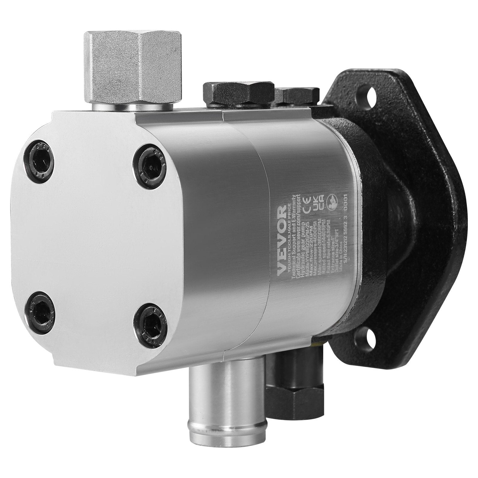 VEVOR Hydraulic Log Splitter Pump, 22GPM, 2 Stage 4000PSI Wood Log Splitter Pump, 1'' Inlet 3/4'' NPT Outlet 3600 RPM Aluminum Hydraulic Gear Pump, for Small Engine Mounting Log Splitters Snowplow 