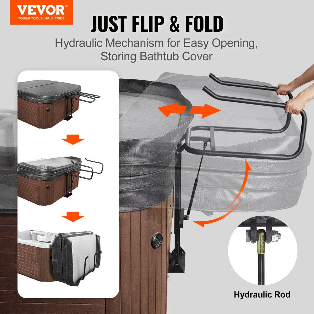 VEVOR Hot Tub Cover Lift, Spa Cover Lift, Hydraulic, Height 33.1" - 41.3" Width 53.1" - 92.5" Adjustable, Installed Underneath on one Sides, Suitable for Various Sizes of Hot Tubs, Spa 
