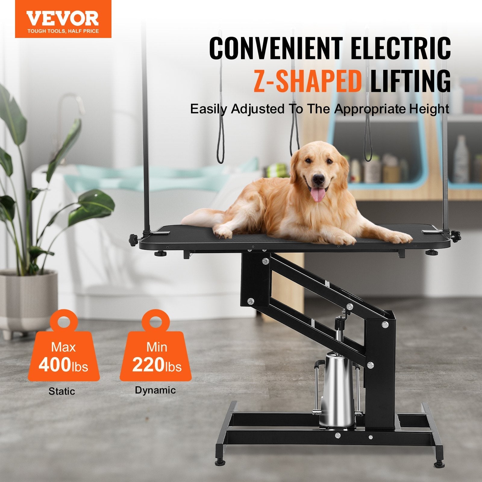 VEVOR 43" Hydraulic Pet Grooming Table, Heavy Duty Dog Grooming Arm for Medium/ Small Dogs, Height Adjustable Dog Grooming Station, Anti Slip Tabletop /Dog Grooming Station, Max Bearing 400LBS 
