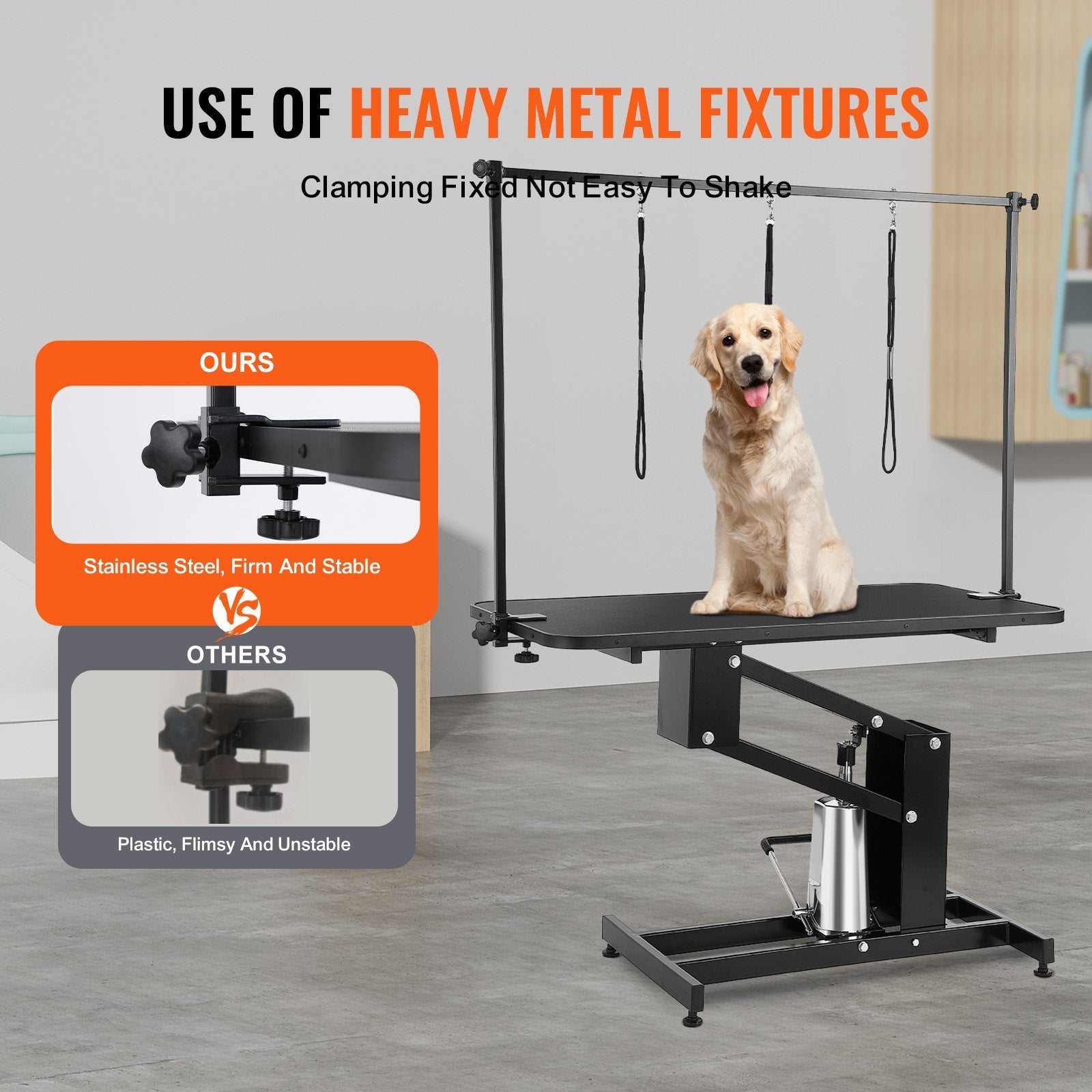 VEVOR 43" Hydraulic Pet Grooming Table, Heavy Duty Dog Grooming Arm for Medium/ Small Dogs, Height Adjustable Dog Grooming Station, Anti Slip Tabletop /Dog Grooming Station, Max Bearing 400LBS 