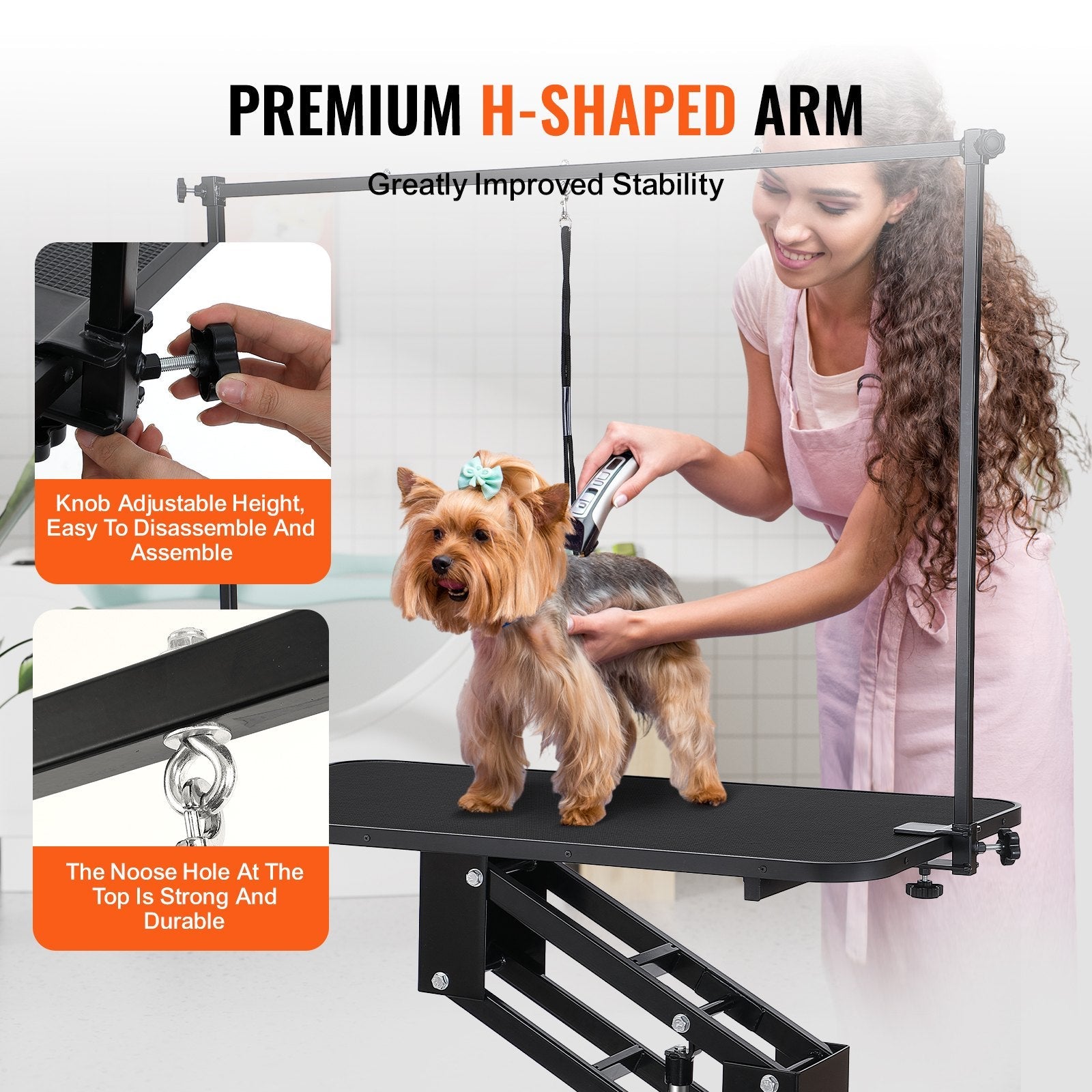 VEVOR 43" Hydraulic Pet Grooming Table, Heavy Duty Dog Grooming Arm for Medium/ Small Dogs, Height Adjustable Dog Grooming Station, Anti Slip Tabletop /Dog Grooming Station, Max Bearing 400LBS 