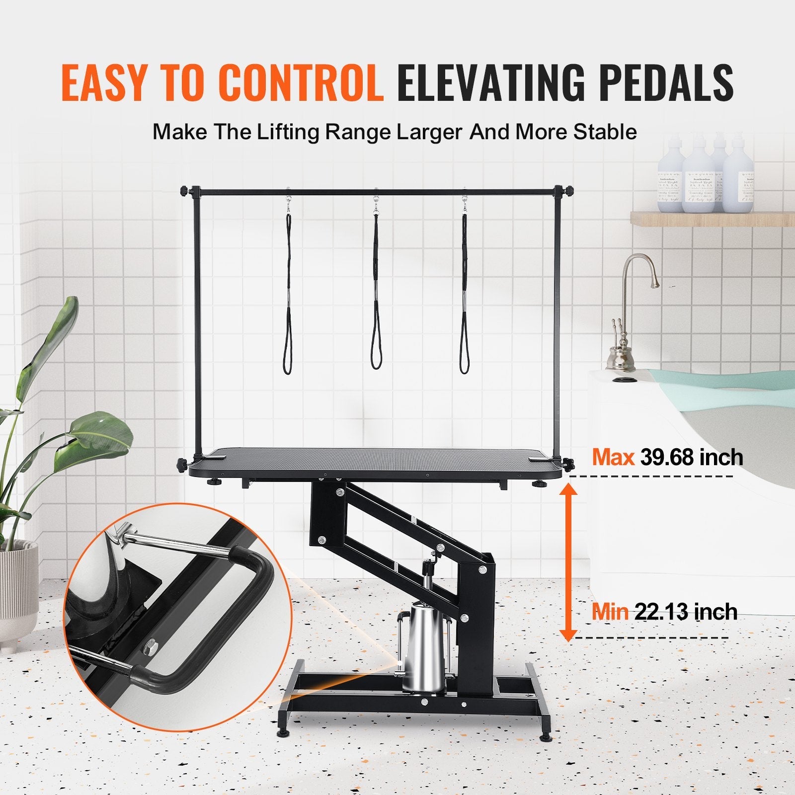 VEVOR 43" Hydraulic Pet Grooming Table, Heavy Duty Dog Grooming Arm for Medium/ Small Dogs, Height Adjustable Dog Grooming Station, Anti Slip Tabletop /Dog Grooming Station, Max Bearing 400LBS 
