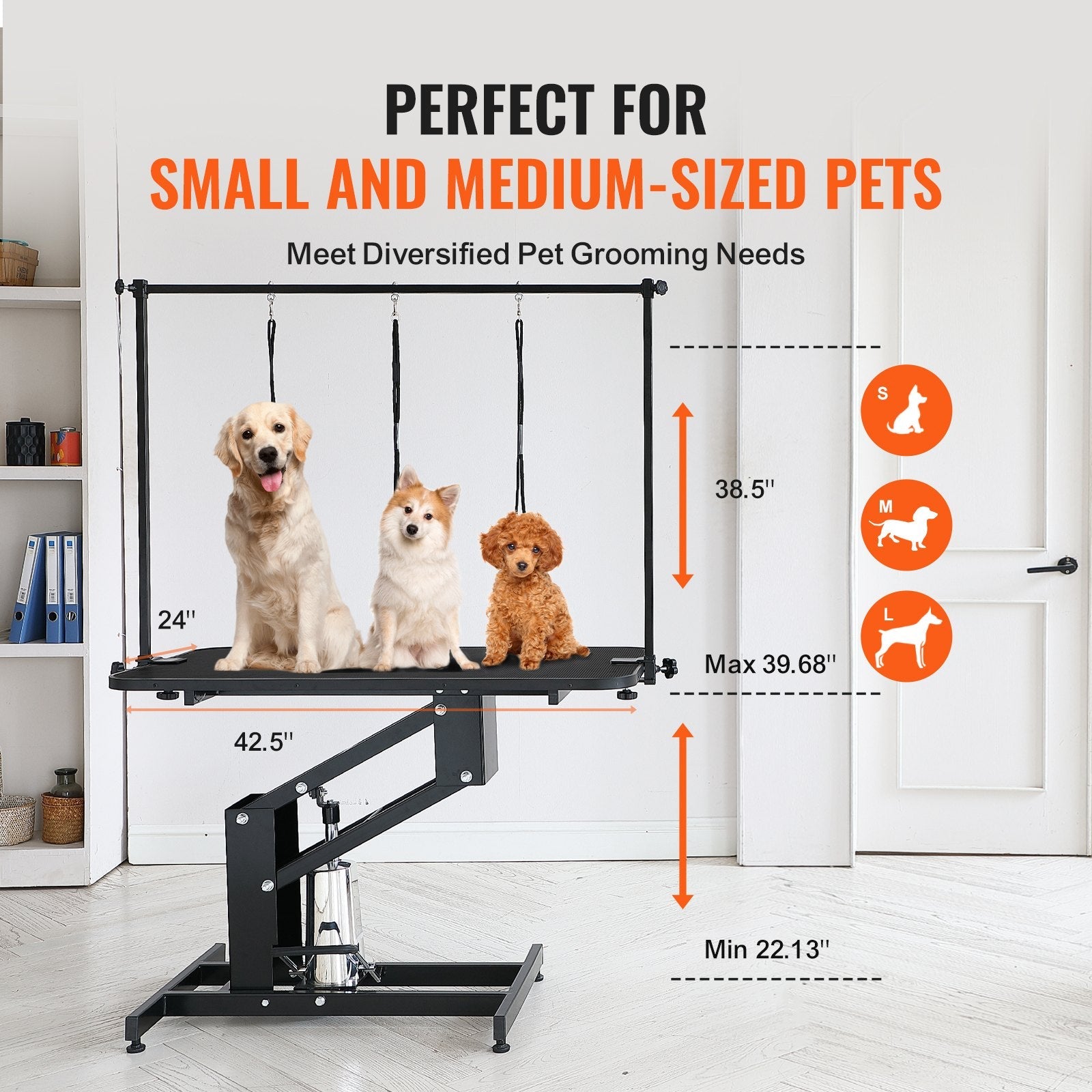 VEVOR 43" Hydraulic Pet Grooming Table, Heavy Duty Dog Grooming Arm for Medium/ Small Dogs, Height Adjustable Dog Grooming Station, Anti Slip Tabletop /Dog Grooming Station, Max Bearing 400LBS 