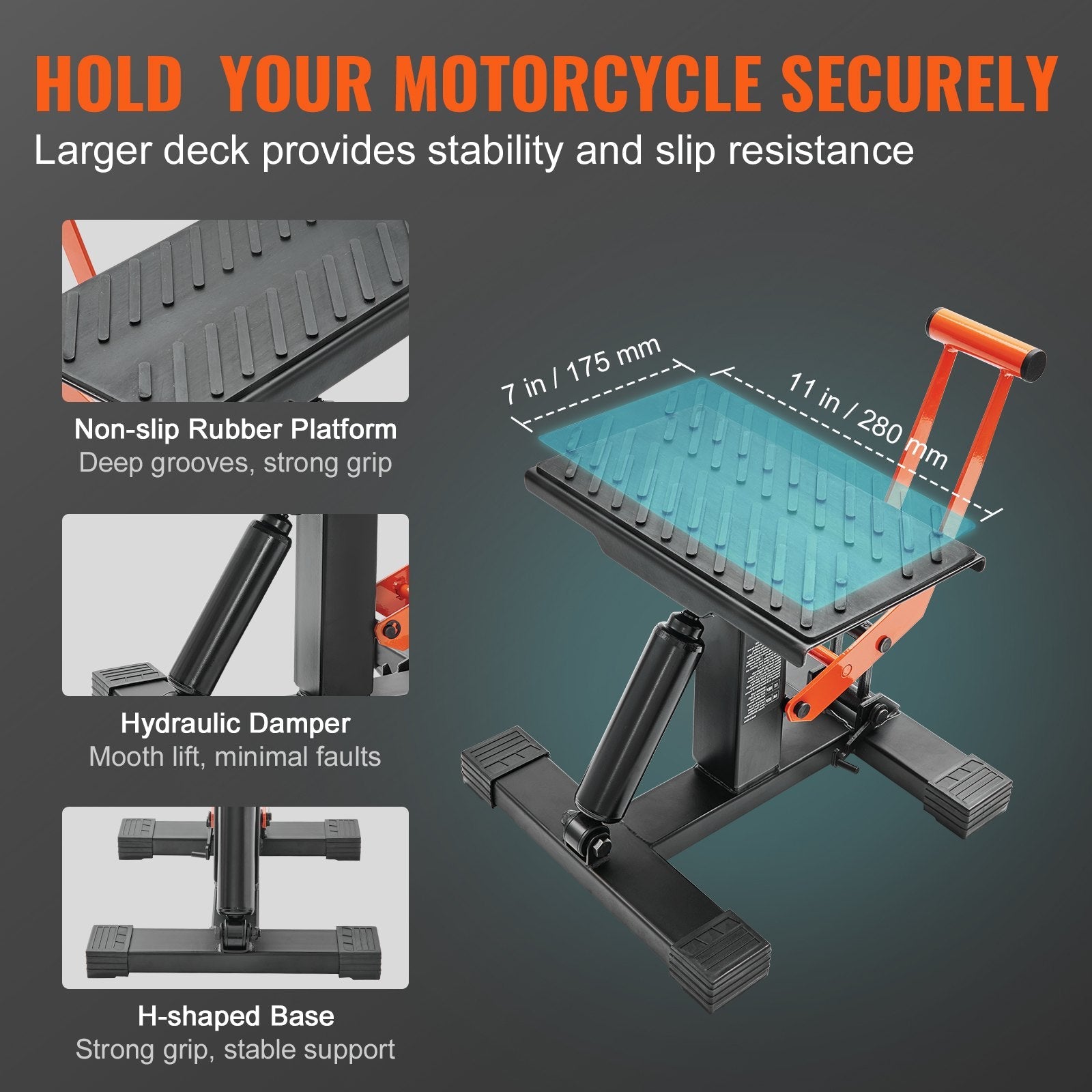 VEVOR Dirt Bike Lift Stand, Motorcycle Jack Lift Stand 440 lbs Capacity and Hydraulic Lift Operation, Adjustable Height Hoist Table, for Dirt Pit Bike Repair, Maintenance, Dirt Bike Accessories 