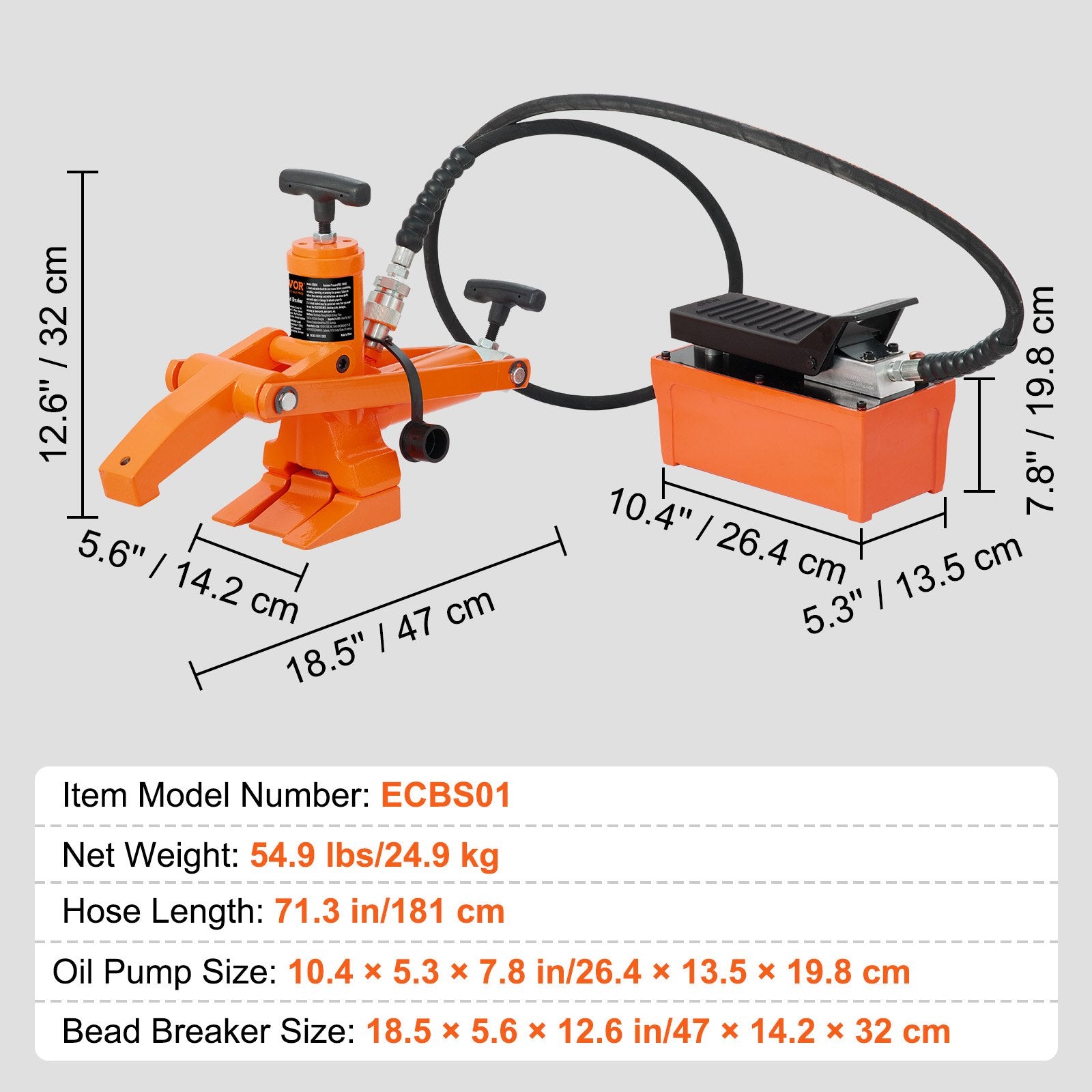 VEVOR Hydraulic Bead Breaker, 10000 PSI Tire Bead Breaker with Metal Foot Pump, Heavy-duty Steel Bead Breaker Tool for Tractors, Trucks, Buses, Lawn Mowers, ATVs 