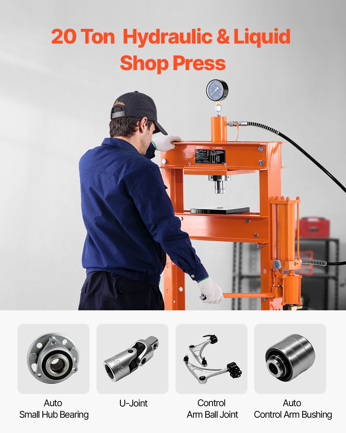 VEVOR 20 T Hydraulic Shop Press Hydraulic Press with Press Plate for Bending 