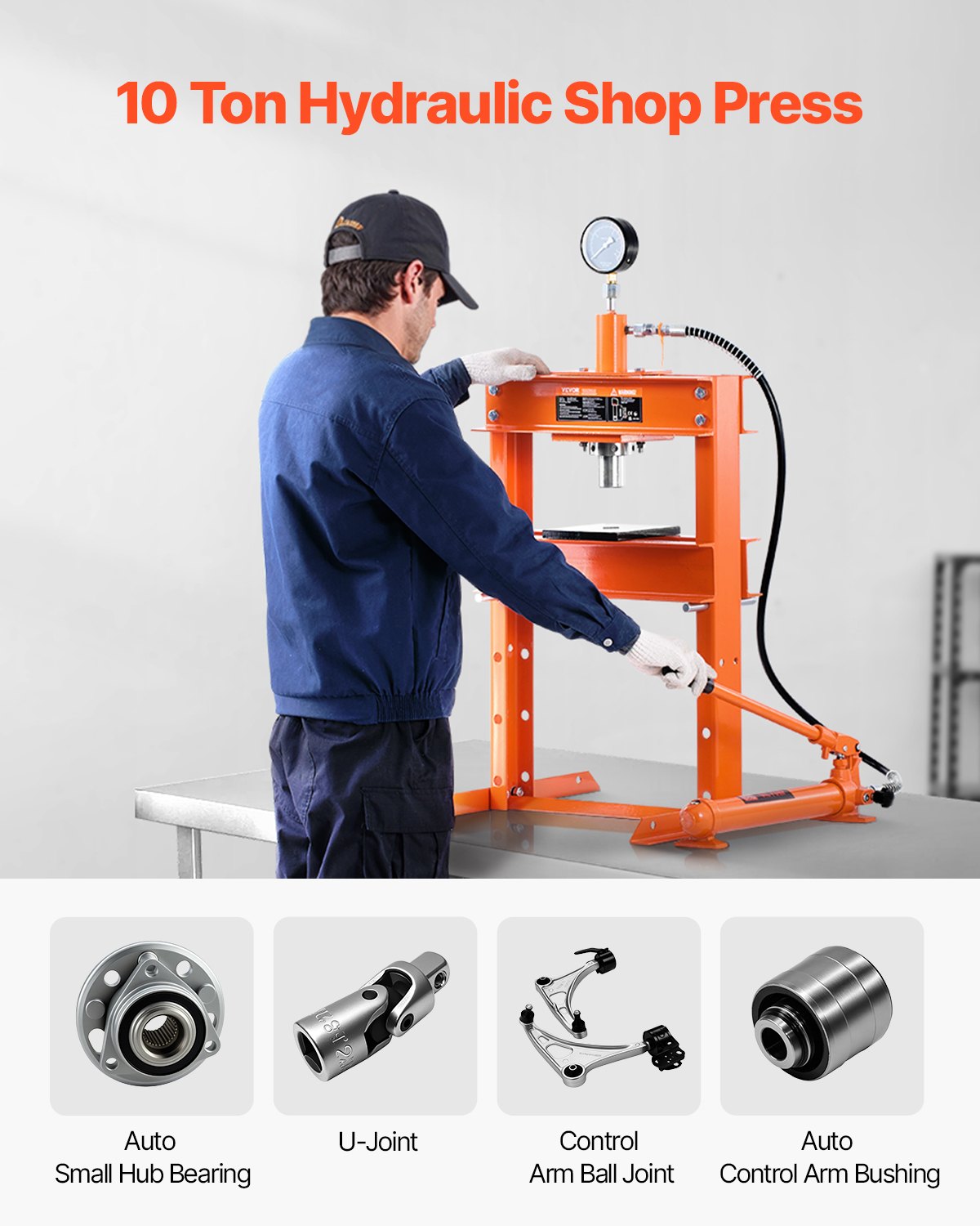 VEVOR 10 T Hydraulic Shop Press Hydraulic Press with Press Plate for Bending 
