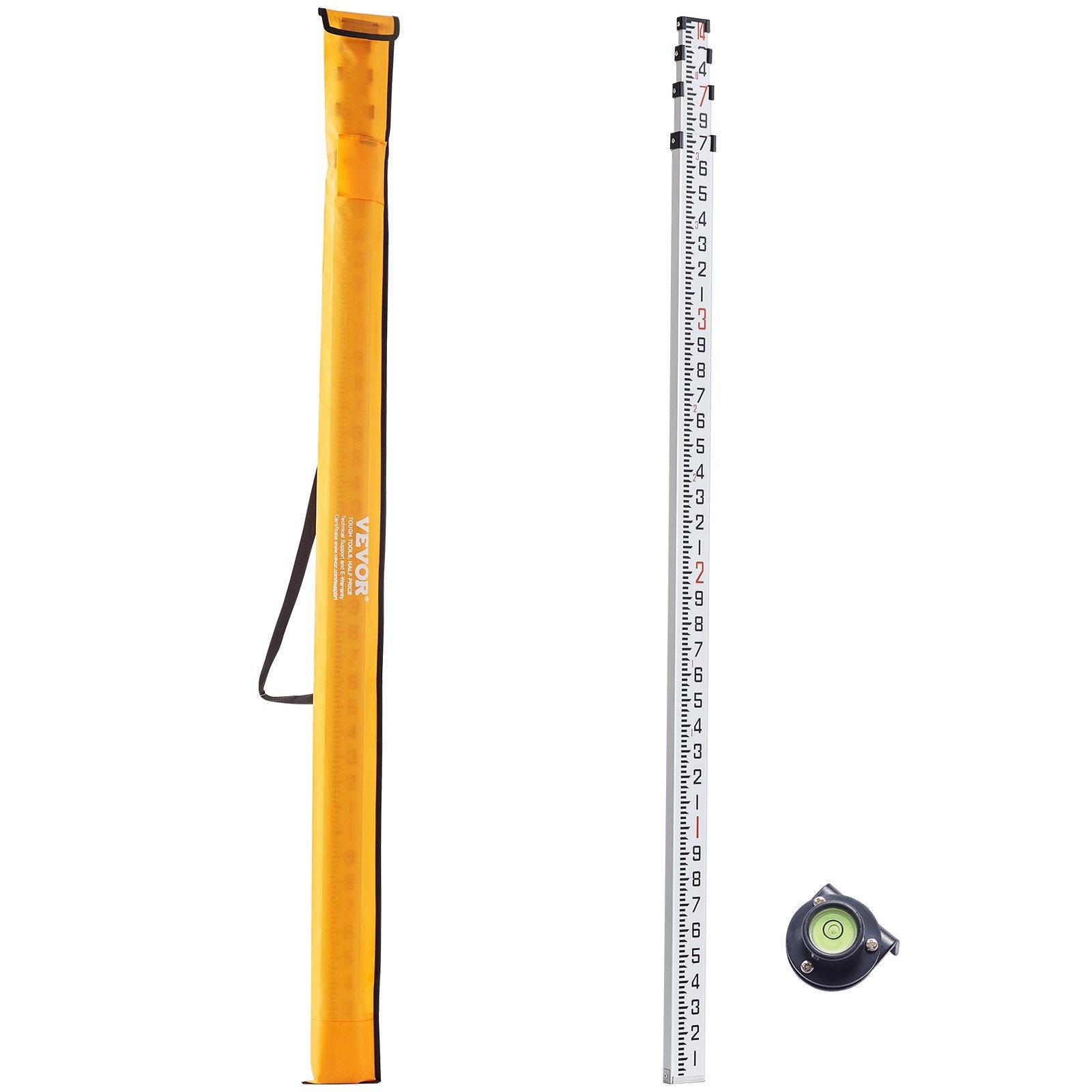 VEVOR Measuring Rod 14-Feet/10ths 6 Sections Telescopic Grade Rod 1/10 ft w/ Bag 
