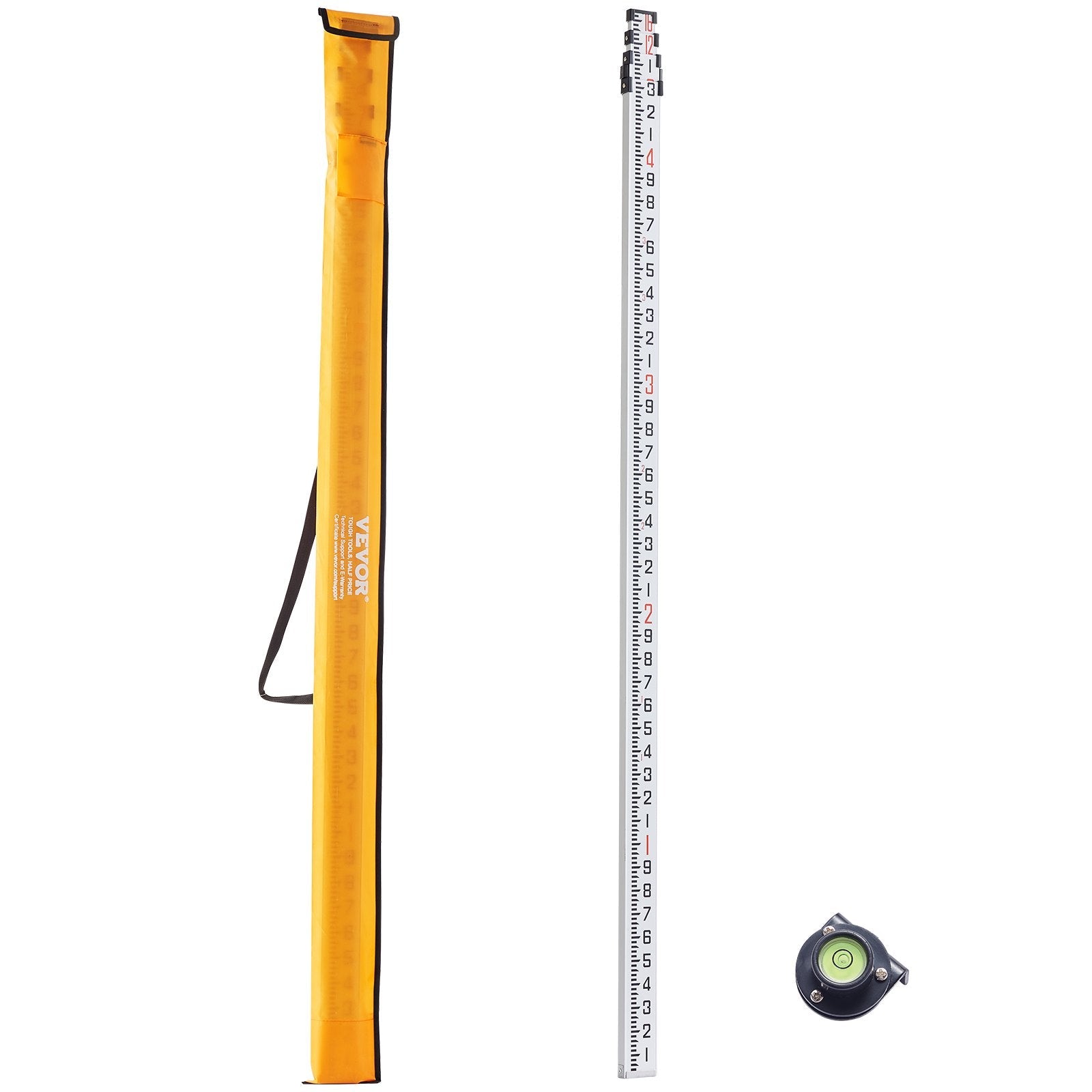 VEVOR Measuring Rod 16-Feet/10ths 4 Sections Telescopic Grade Rod 1/10ft w/ Bag 