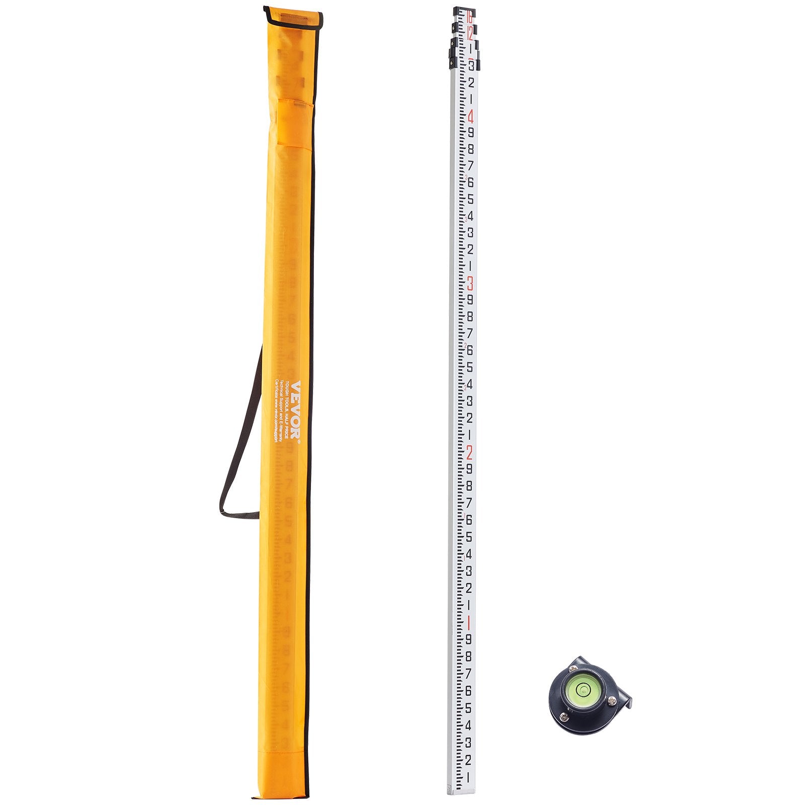 VEVOR Measuring Rod 16-Feet/10ths 4 Sections Telescopic Grade Rod 1/10ft w/ Bag 