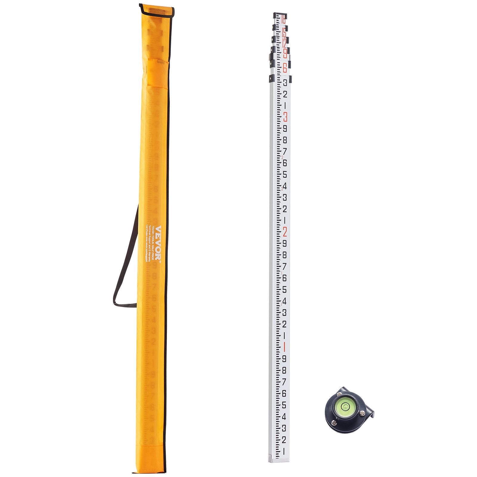 VEVOR Measuring Rod 18-Feet/10ths 6 Sections Telescopic Grade Rod 1/10ft w/ Bag 