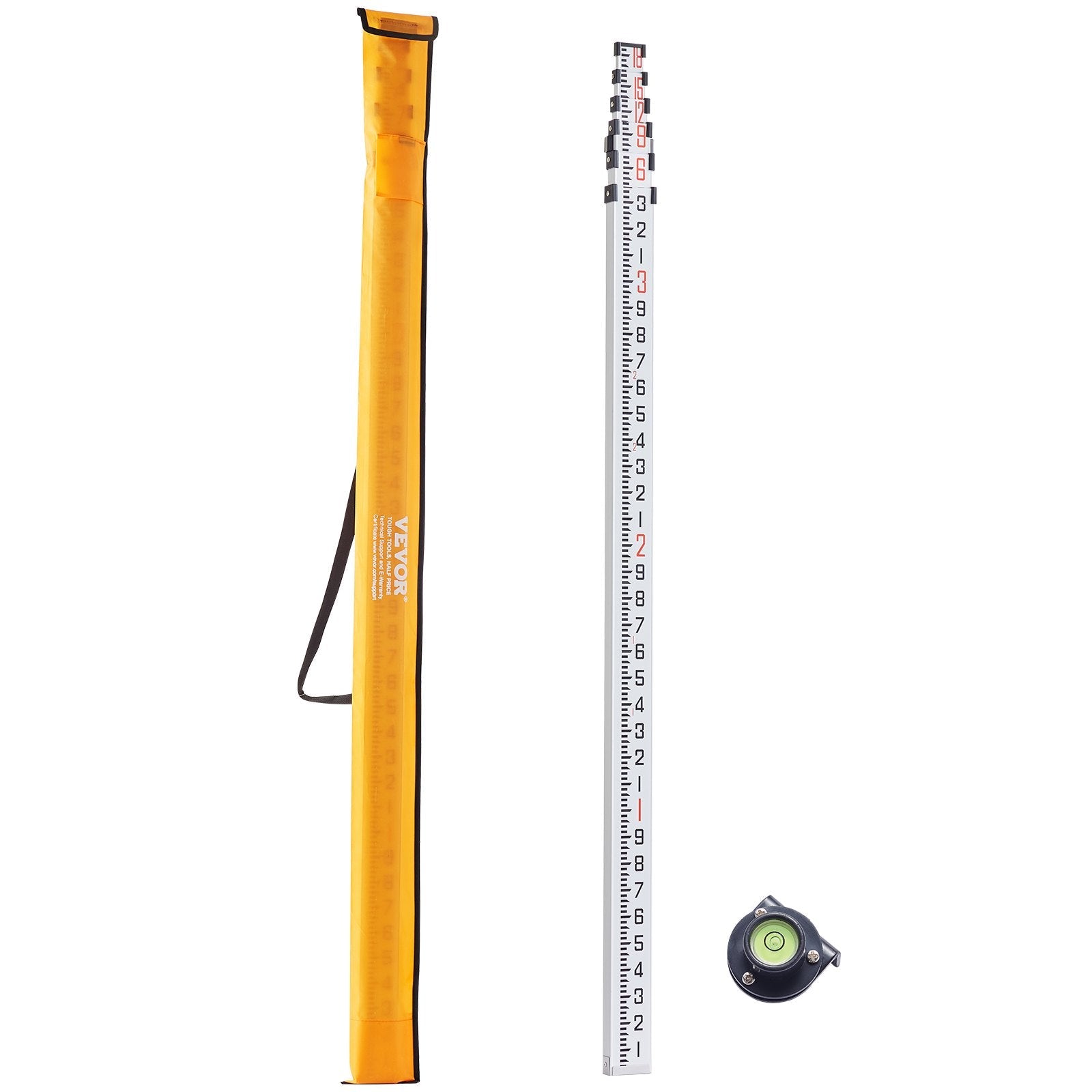 VEVOR Measuring Rod 18-Feet/10ths 6 Sections Telescopic Grade Rod 1/10ft w/ Bag 