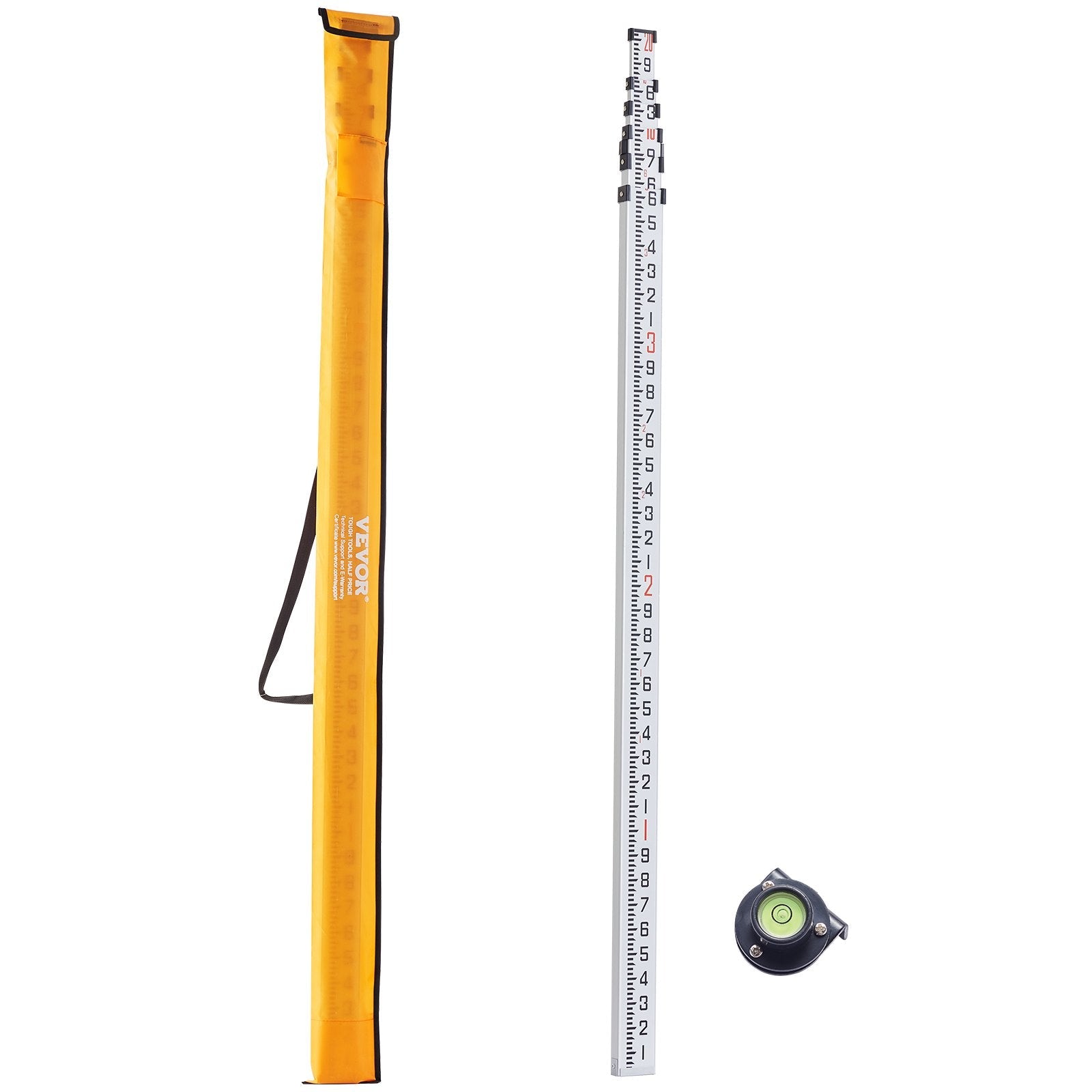 VEVOR Measuring Rod 20-Feet/10ths 6 Sections Telescopic Grade Rod 1/10ft w/ Bag 