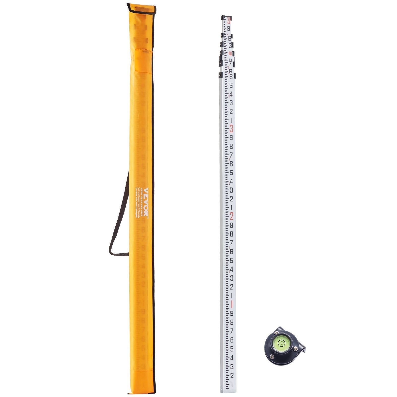 VEVOR Measuring Rod 20-Feet/10ths 6 Sections Telescopic Grade Rod 1/10ft w/ Bag 