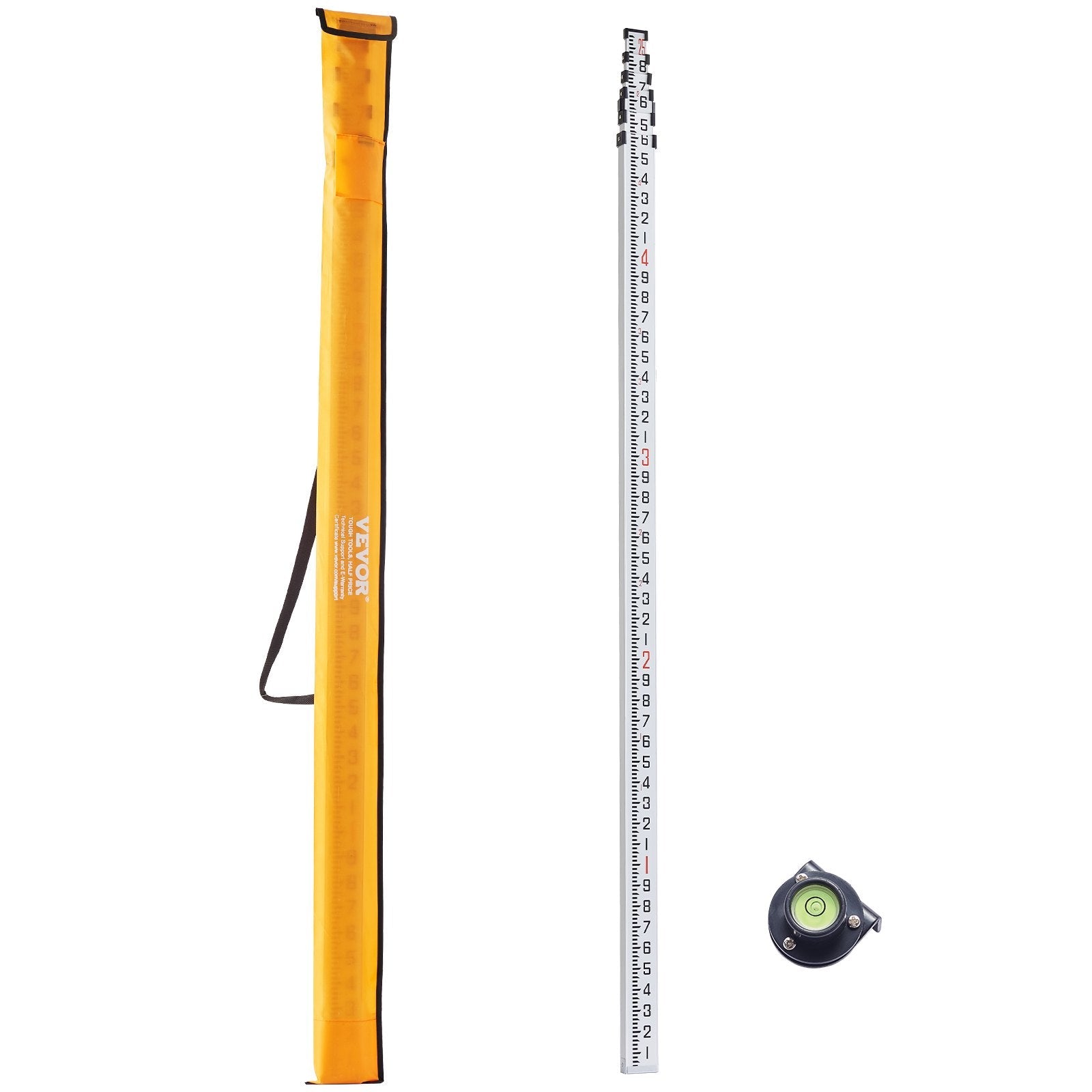 VEVOR Measuring Rod 25-Feet/10ths 6 Sections Telescopic Grade Rod 1/10ft w/ Bag 