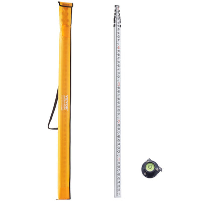 VEVOR Measuring Rod 25-Feet/10ths 6 Sections Telescopic Grade Rod 1/10ft w/ Bag 