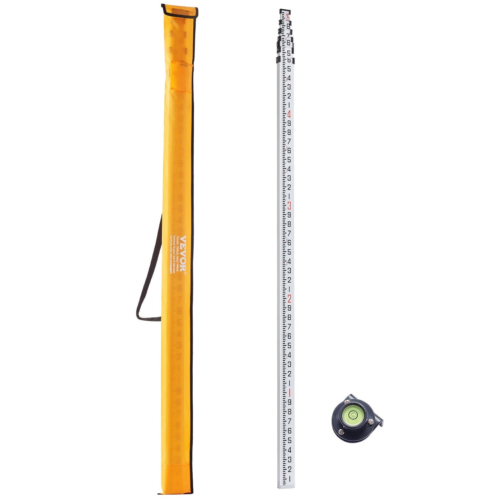 VEVOR Measuring Rod 25-Feet/10ths 6 Sections Telescopic Grade Rod 1/10ft w/ Bag 