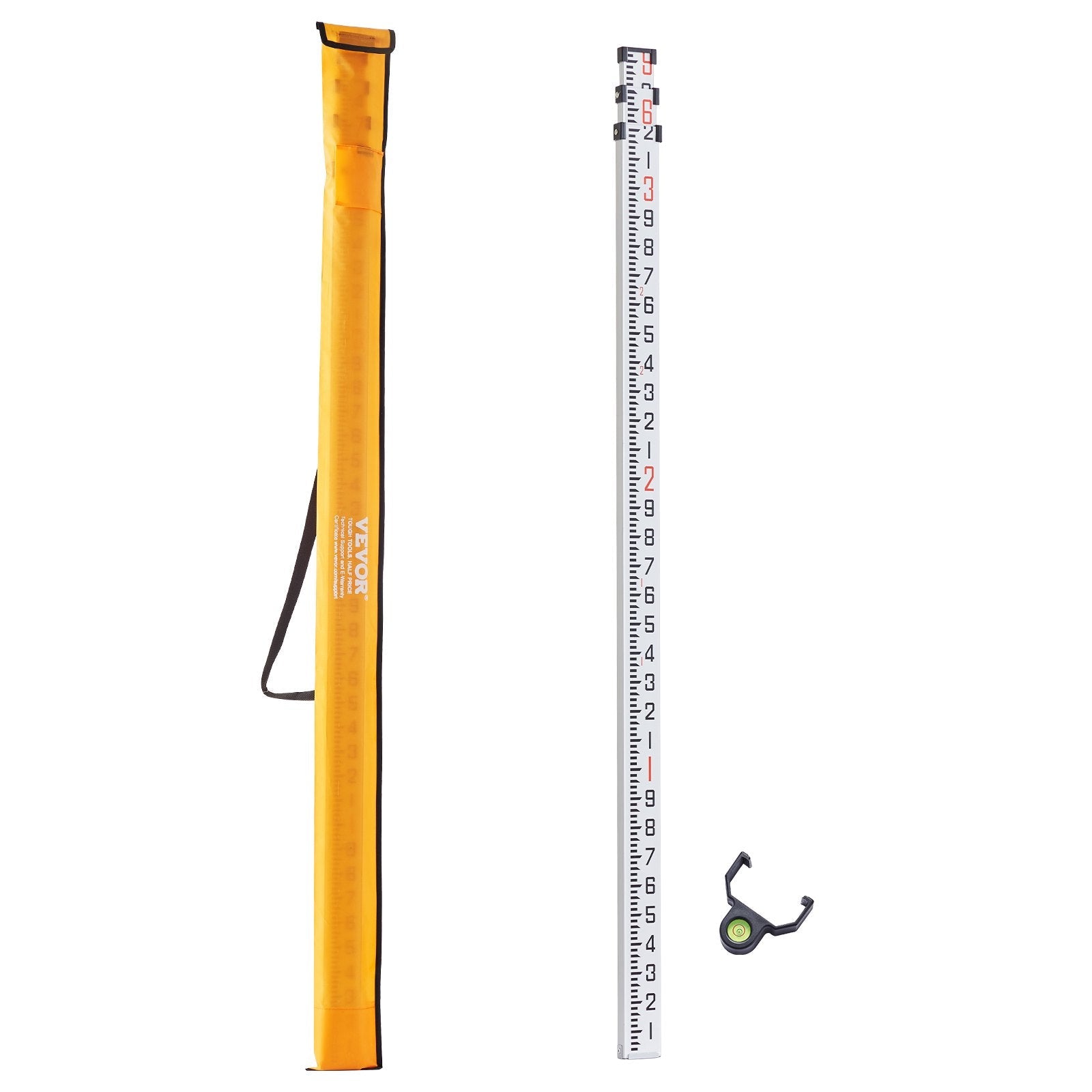 VEVOR Measuring Rod 9-Feet/10ths 3 Sections Telescopic Grade Rod 1/10ft w/ Bag 