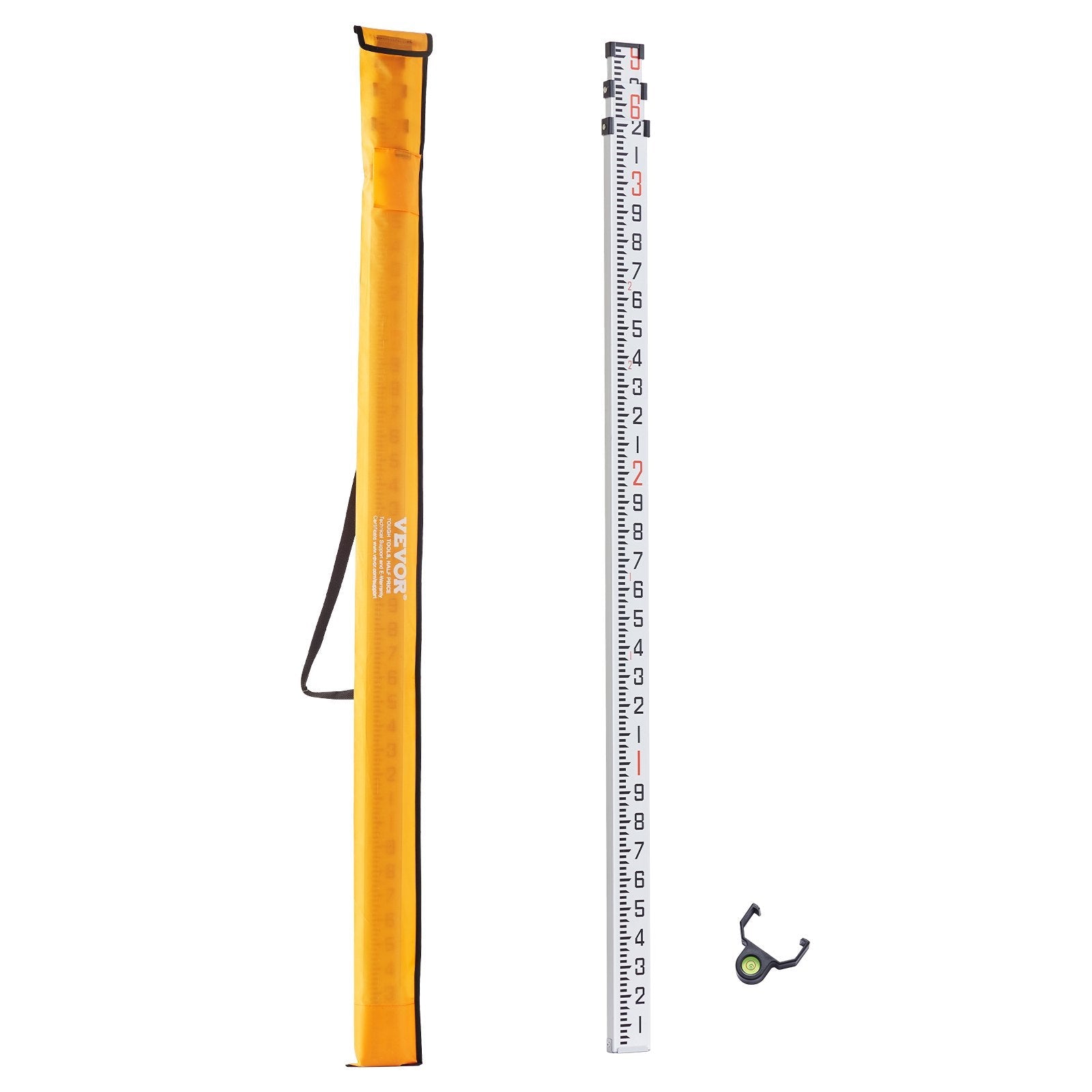 VEVOR Measuring Rod 9-Feet/10ths 3 Sections Telescopic Grade Rod 1/10ft w/ Bag 