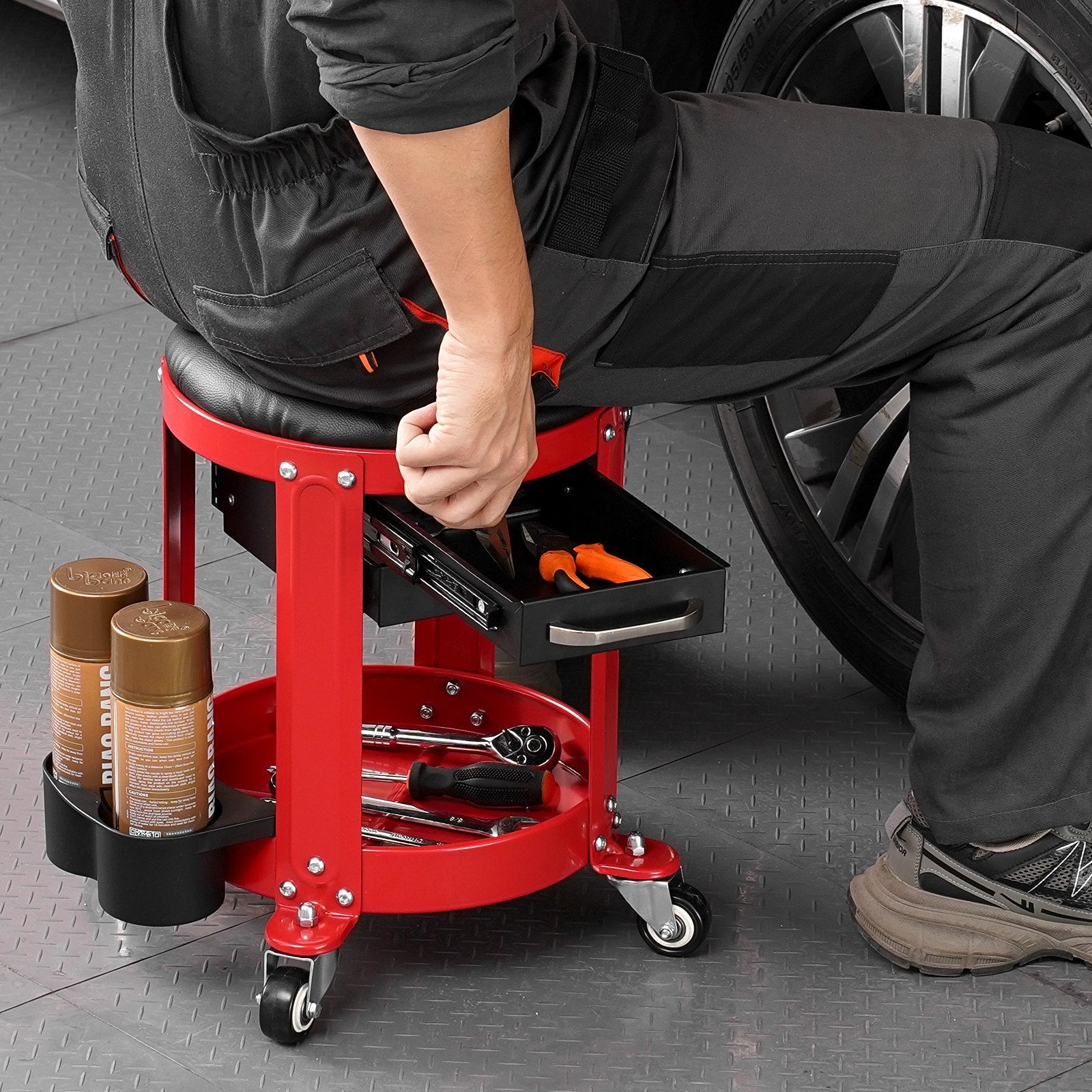 VEVOR Rolling Mechanic Stool Garage Seat 300 lbs Load with Wheels & Storage 
