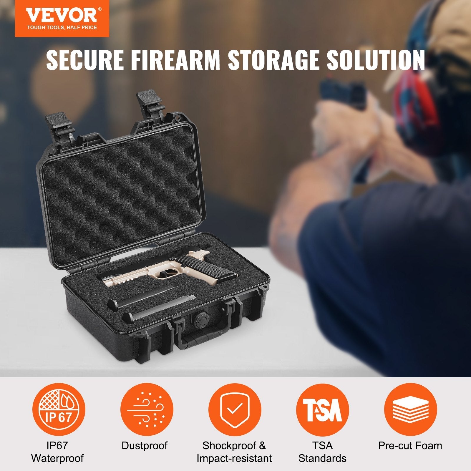 VEVOR Hard Pistol Cases with Pre-cut PU Foam Lockable Pistol Case for 1 Pistol 
