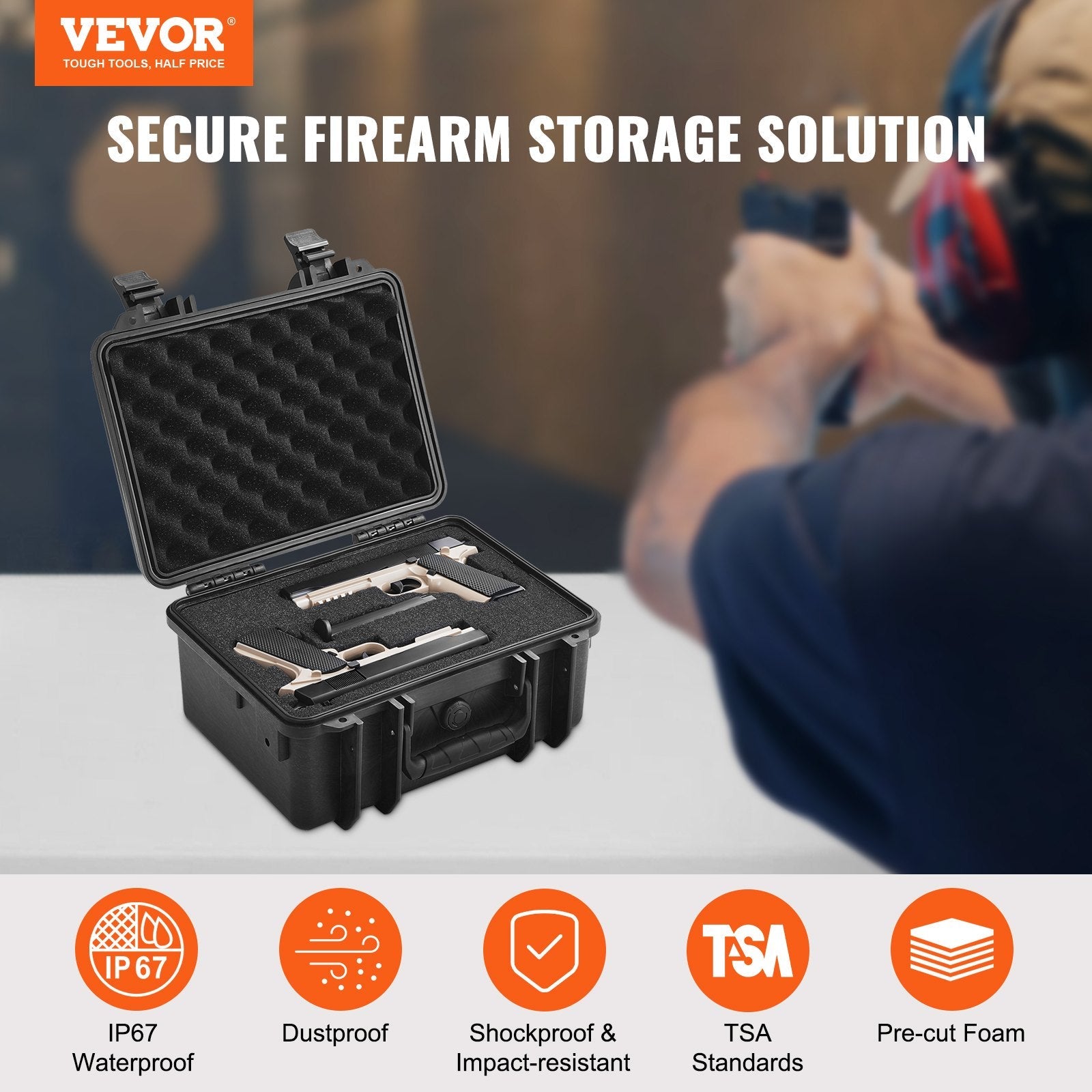 VEVOR Hard Pistol Cases with Pre-cut PU Foam Lockable Pistol Case for 2 Pistol 