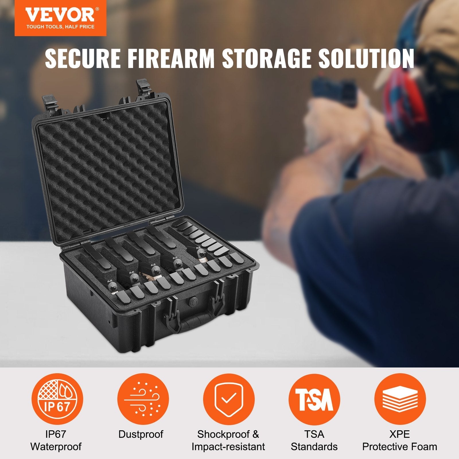 VEVOR Hard Pistol Cases with Pre-cut Lining Lockable Pistol Case for 5 Pistol 