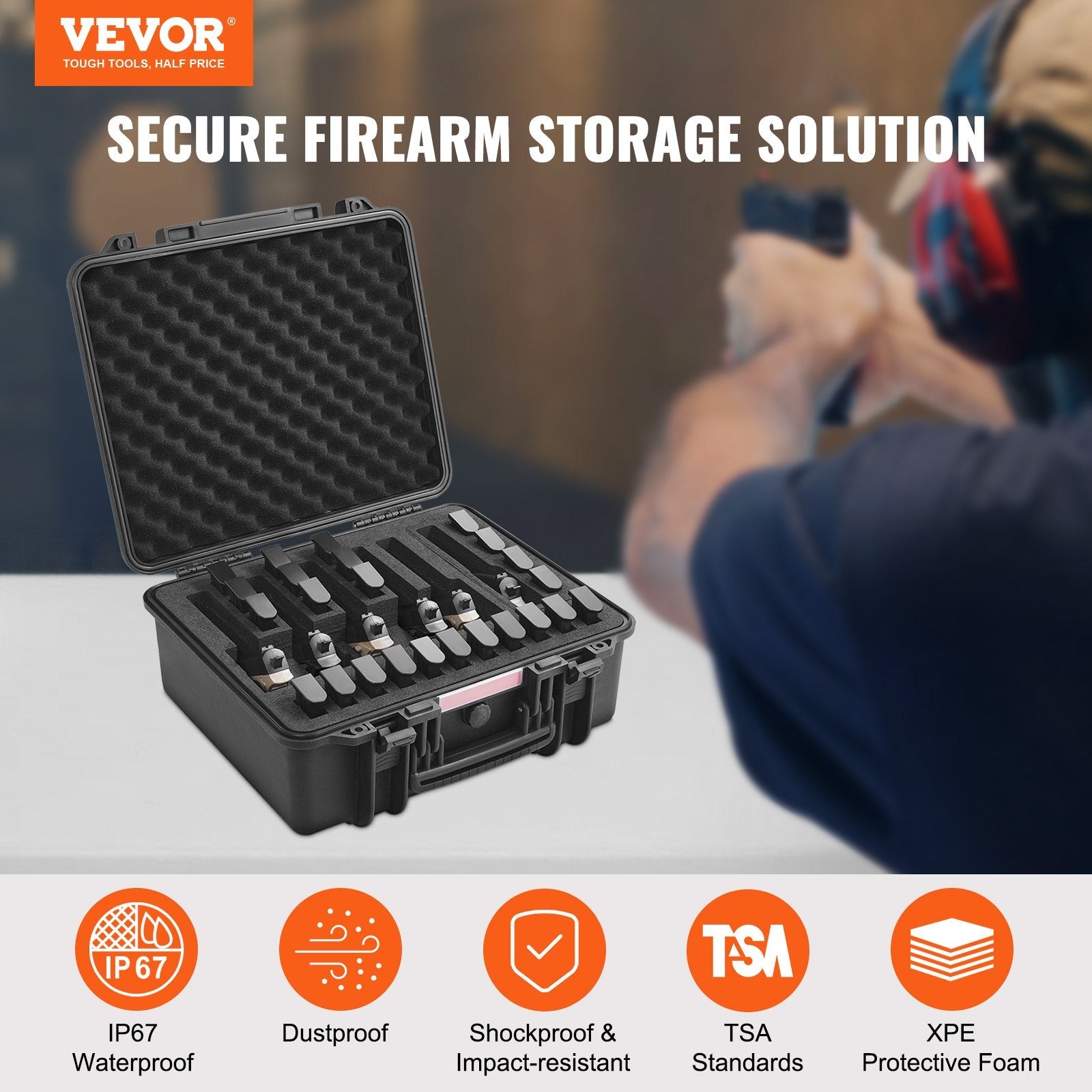 VEVOR Hard Pistol Cases with Pre-cut Lining Lockable Pistol Case for 6 Pistol 