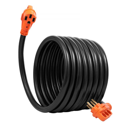 VEVOR 25 ft RV Extension Cord, 50 Amp, Heavy Duty STW RV Power Cord, NEMA 14-50R Female NEMA 14-50P Male Plug, with LED Indicator Handle 15A Adapter, for RVs, trams, generators, campers, ETL Listed 