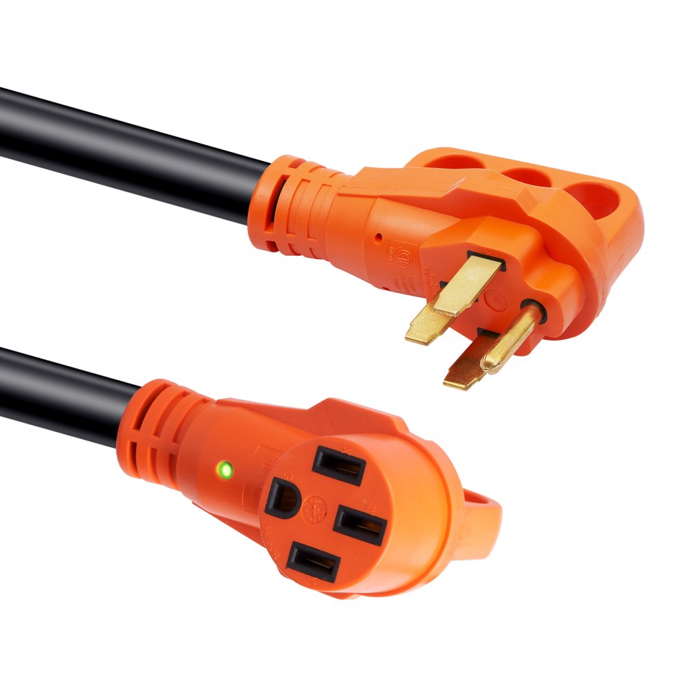 VEVOR 25 ft RV Extension Cord, 50 Amp, Heavy Duty STW RV Power Cord, NEMA 14-50R Female NEMA 14-50P Male Plug, with LED Indicator Handle 15A Adapter, for RVs, trams, generators, campers, ETL Listed 