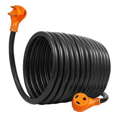 VEVOR 50 ft RV Extension Cord, 30 Amp, Heavy Duty STW RV Power Cord, NEMA TT-30R Female NEMA TT-30P Male Plug, with LED Indicator Handle 15A Adapter, for RVs, trams, generators, campers, ETL Listed 