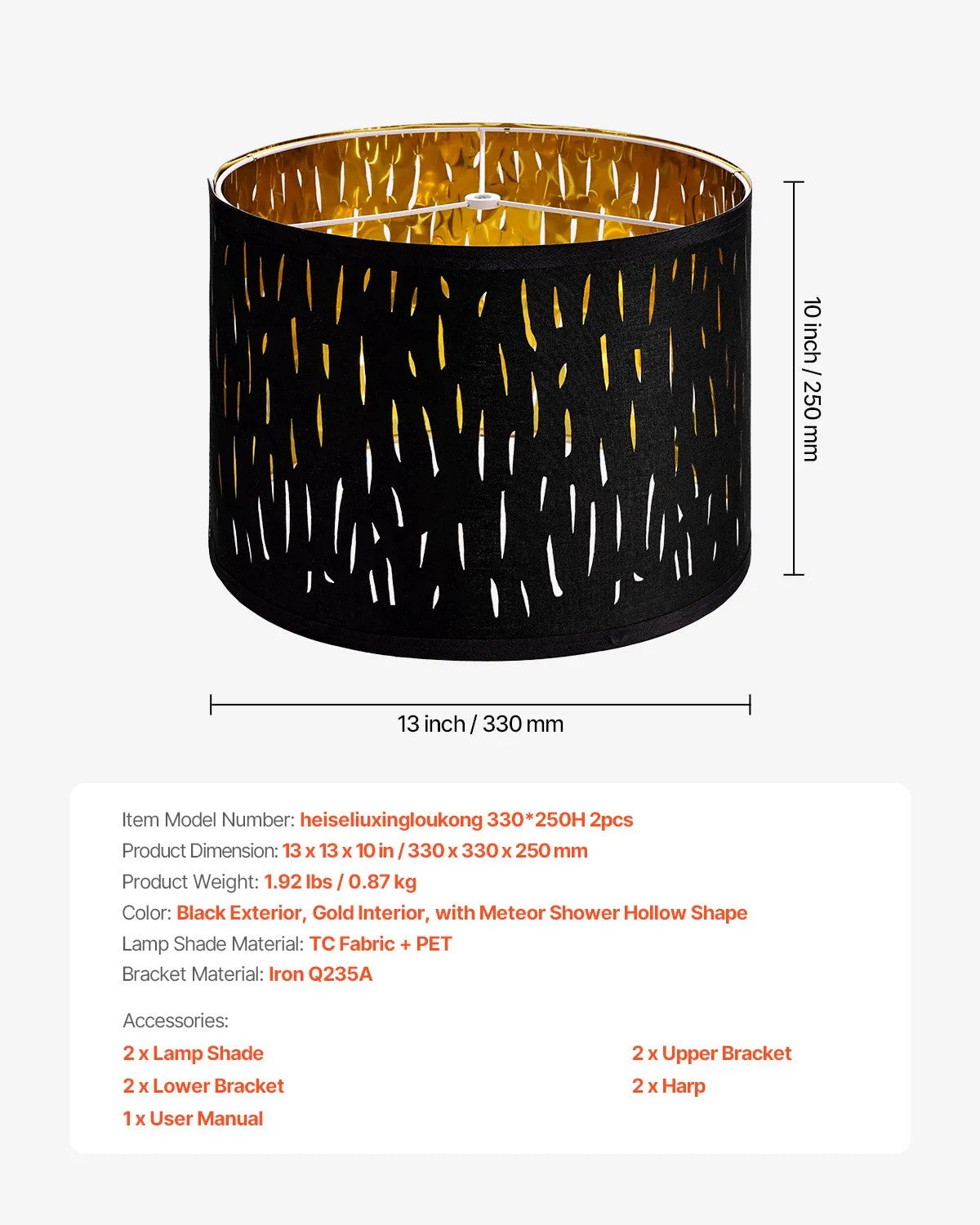 VEVOR Drum Lamp Shade 2 Set 13 x 13 x 10 in Medium Round Lampshade with Harp