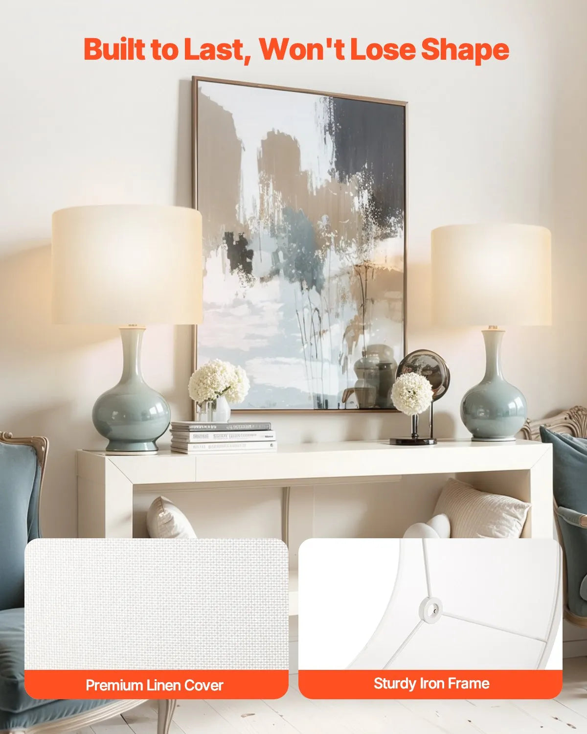 VEVOR Drum Lamp Shade 2 Set 16 x 16 x 12 in Lampshade with Harp (Off-white)